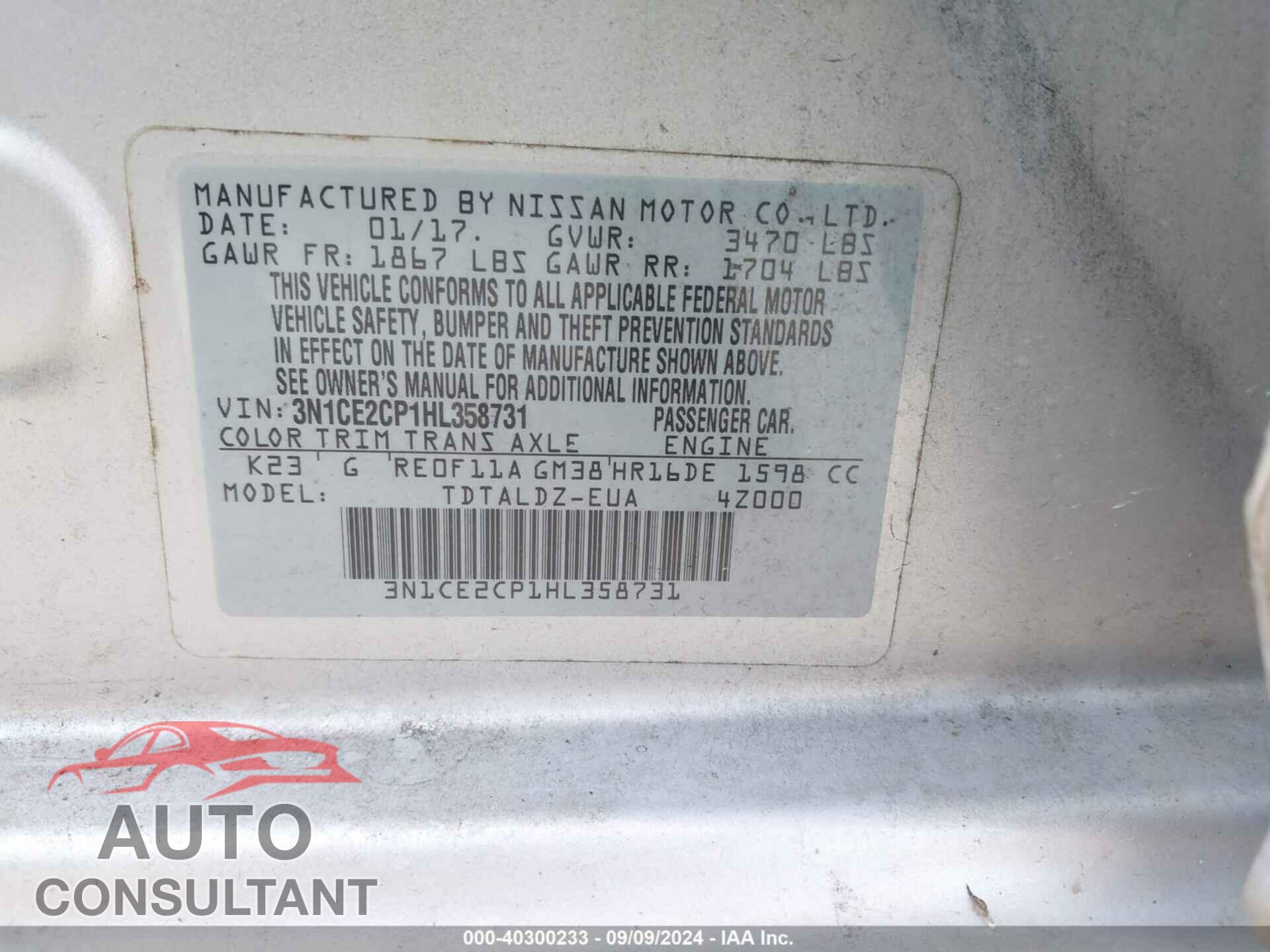 NISSAN VERSA NOTE 2017 - 3N1CE2CP1HL358731