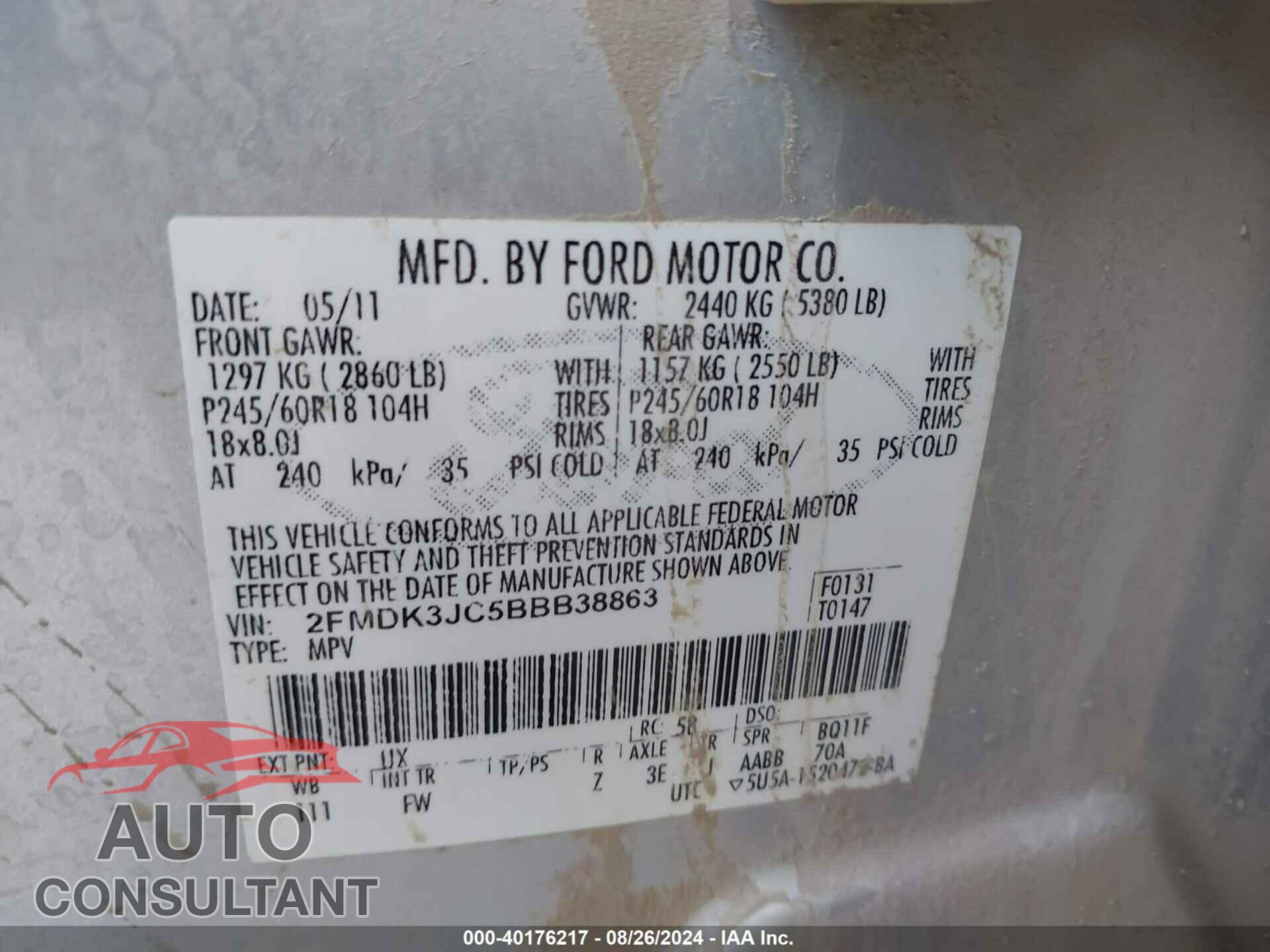 FORD EDGE 2011 - 2FMDK3JC5BBB38863