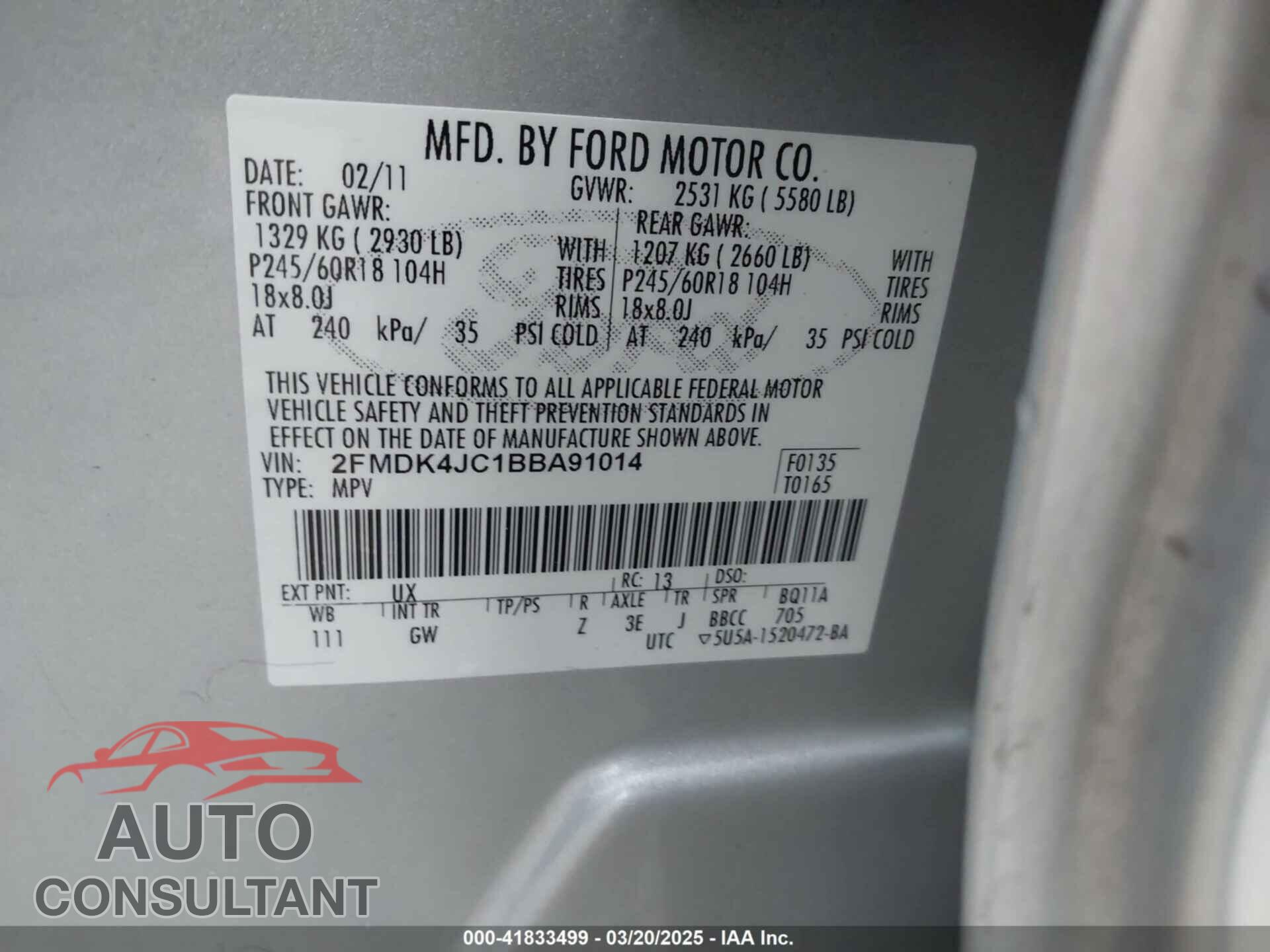 FORD EDGE 2011 - 2FMDK4JC1BBA91014