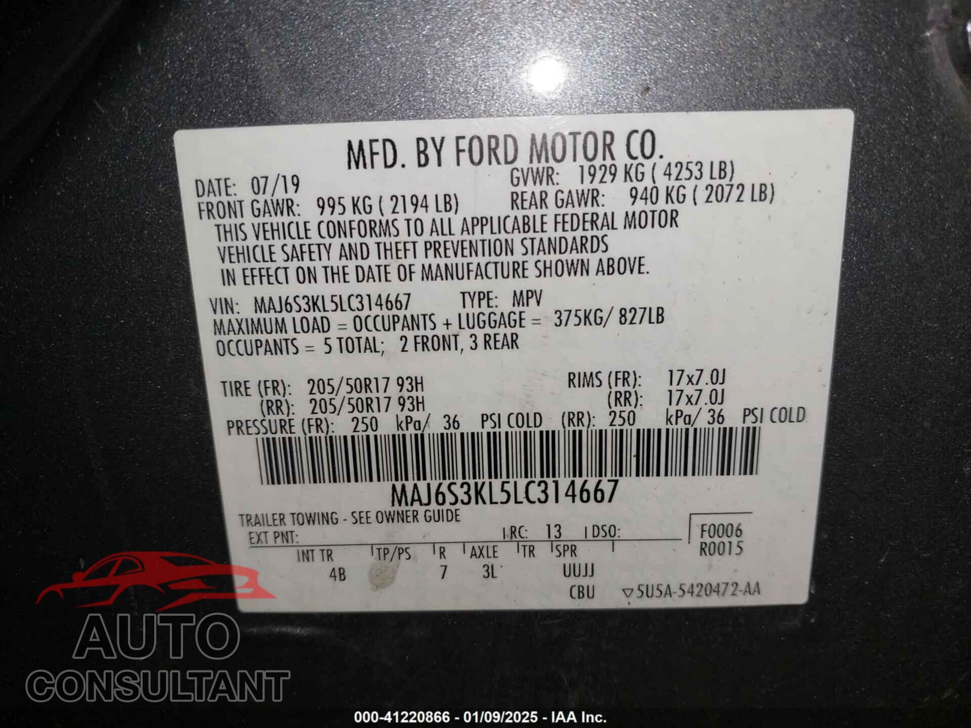 FORD ECOSPORT 2020 - MAJ6S3KL5LC314667