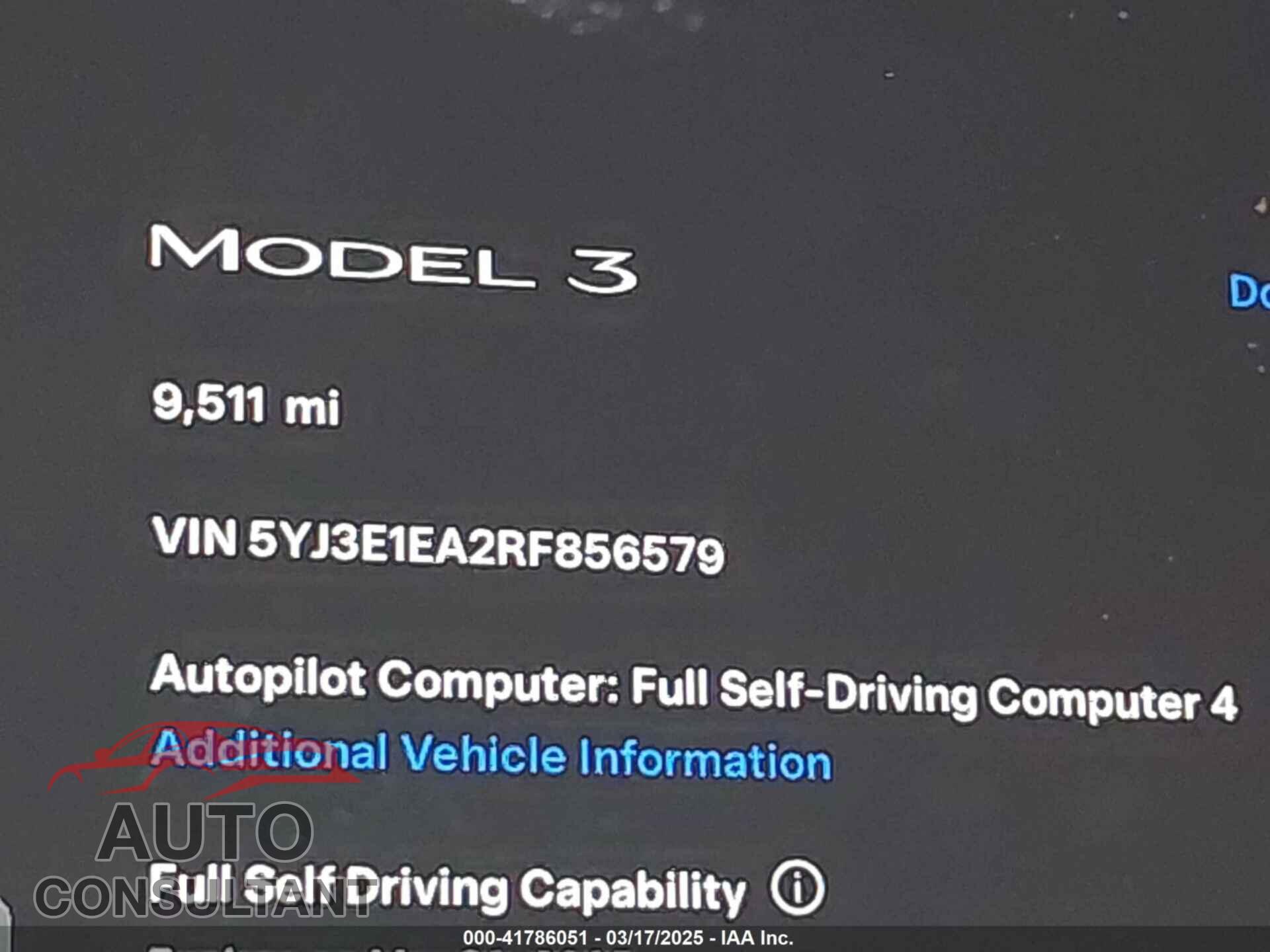 TESLA MODEL 3 2024 - 5YJ3E1EA2RF856579