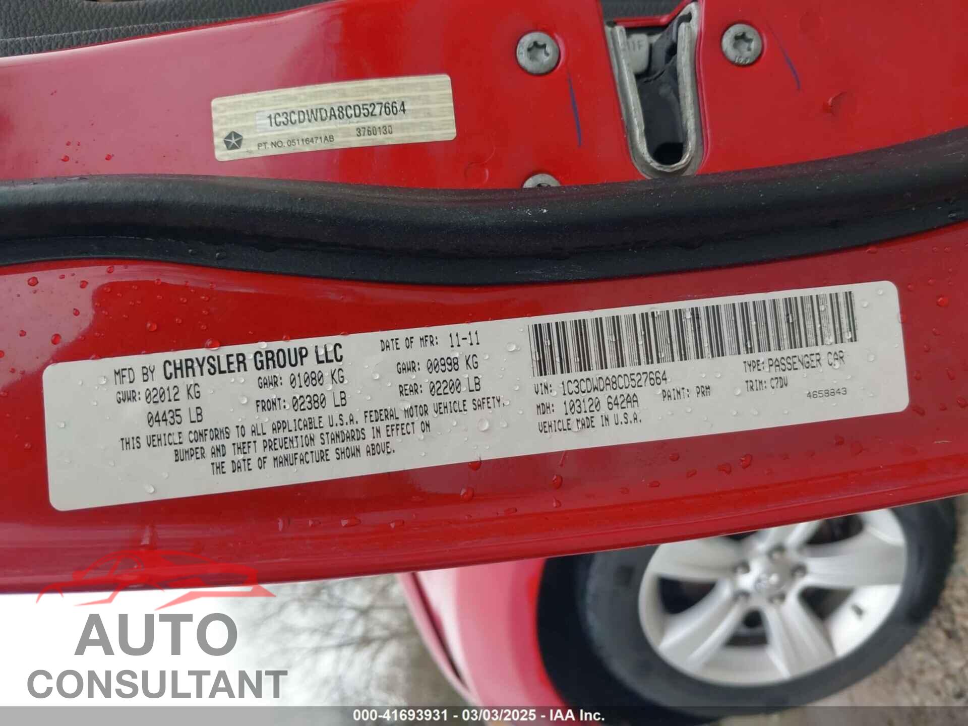 DODGE CALIBER 2012 - 1C3CDWDA8CD527664