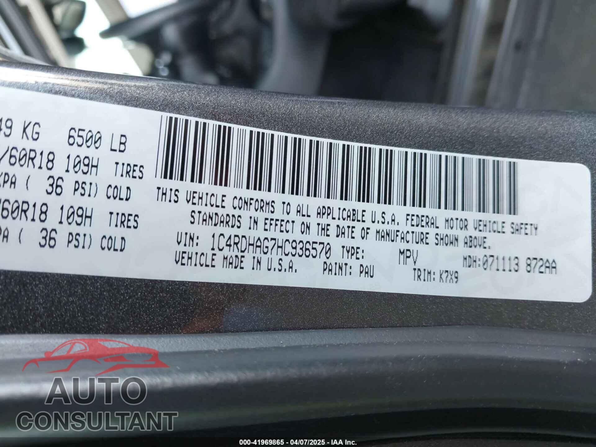 DODGE DURANGO 2017 - 1C4RDHAG7HC936570