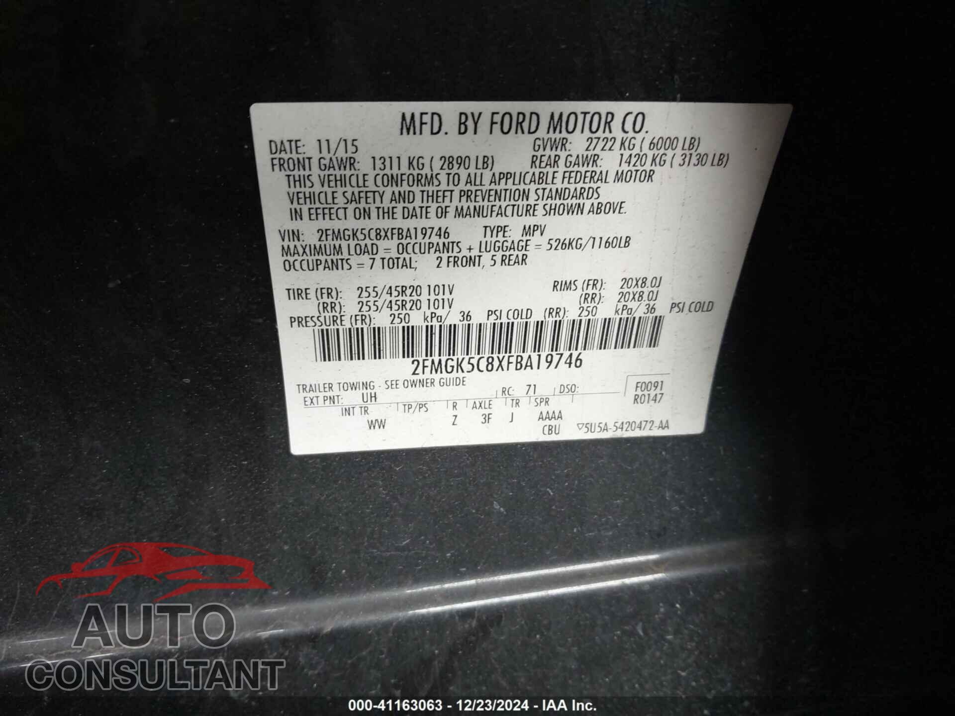 FORD FLEX 2015 - 2FMGK5C8XFBA19746