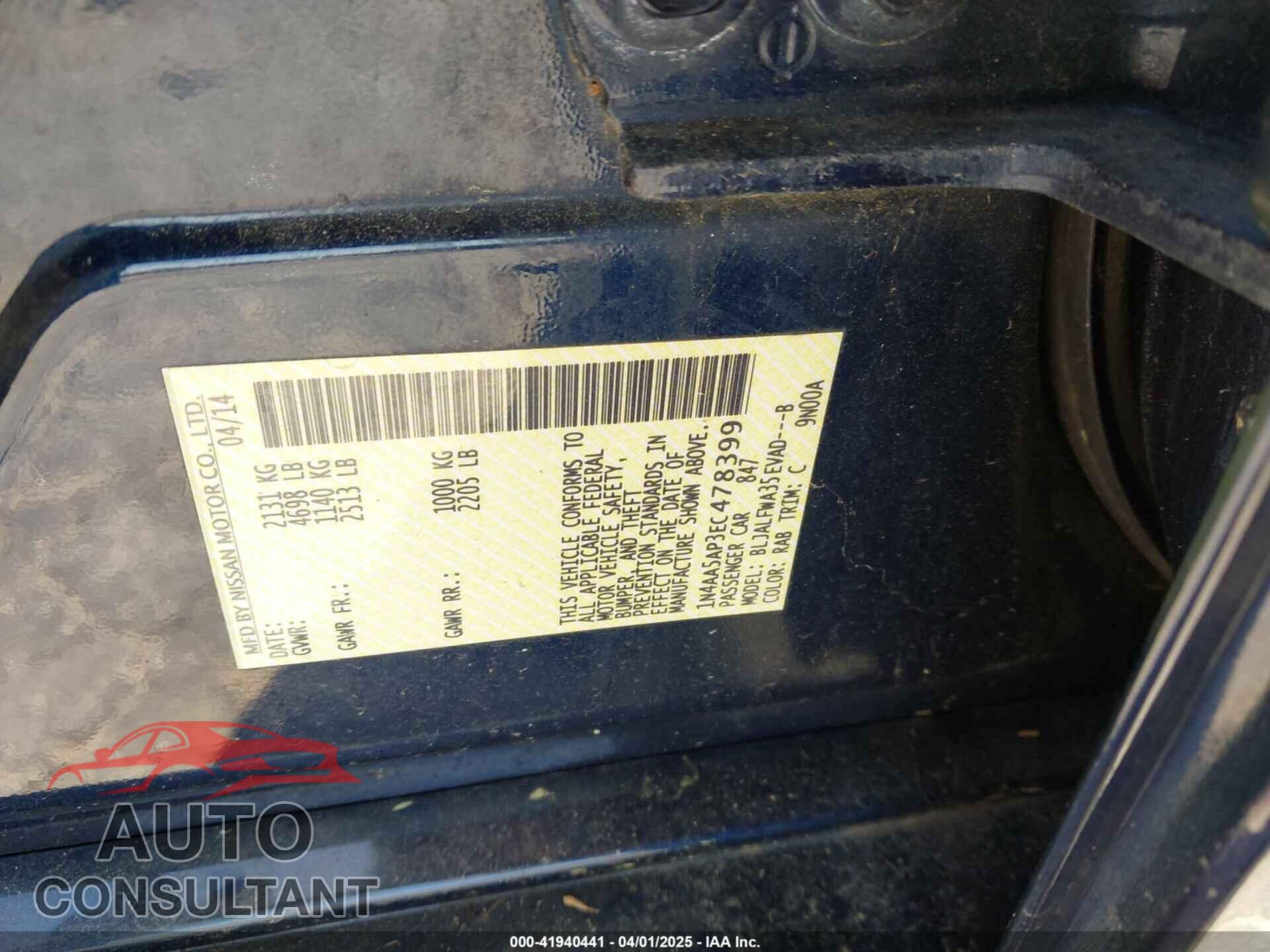 NISSAN MAXIMA 2014 - 1N4AA5AP3EC478399