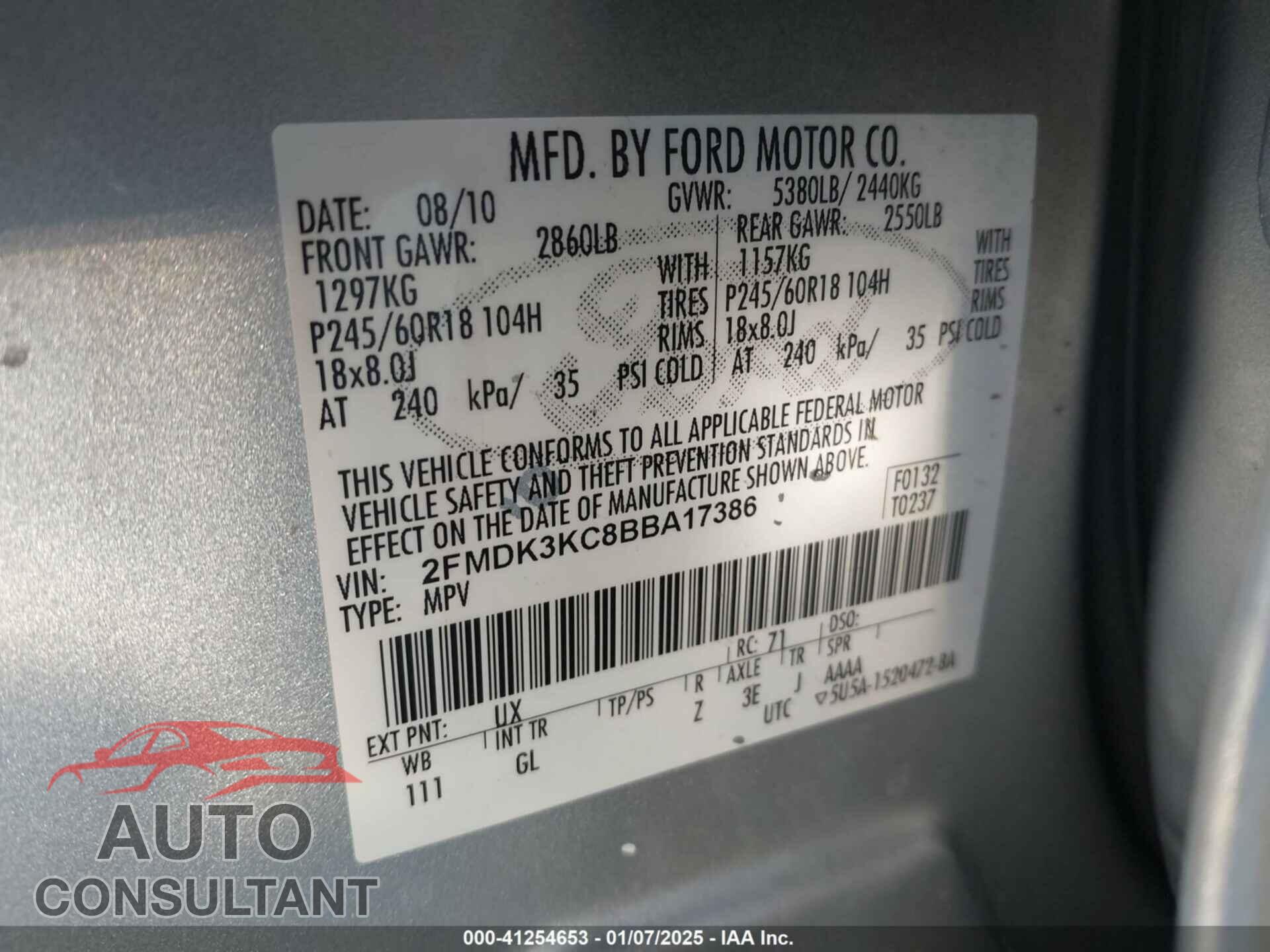 FORD EDGE 2011 - 2FMDK3KC8BBA17386