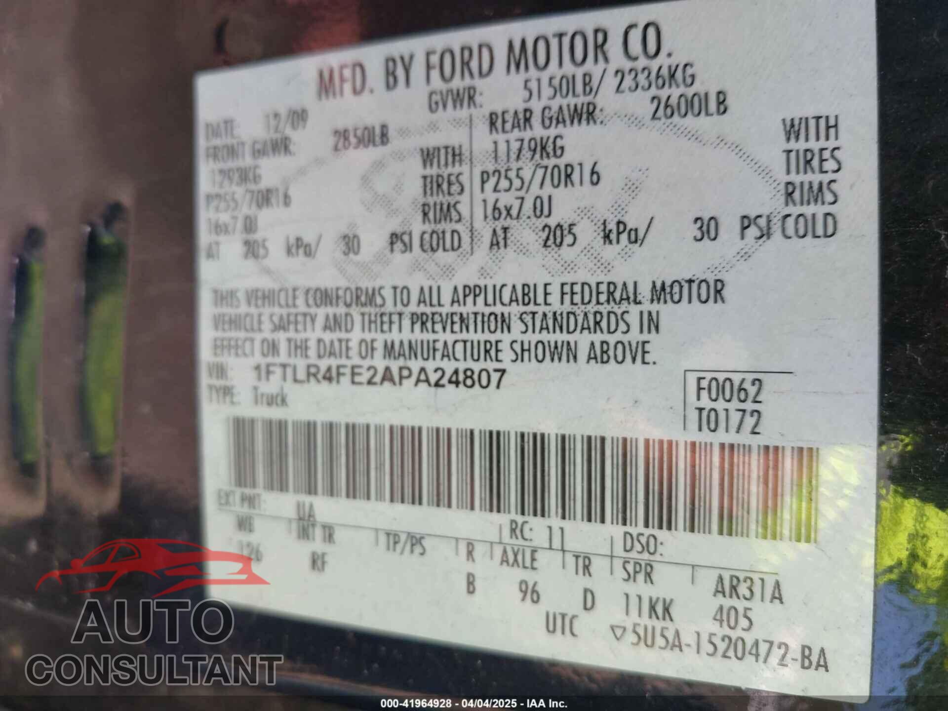 FORD RANGER 2010 - 1FTLR4FE2APA24807