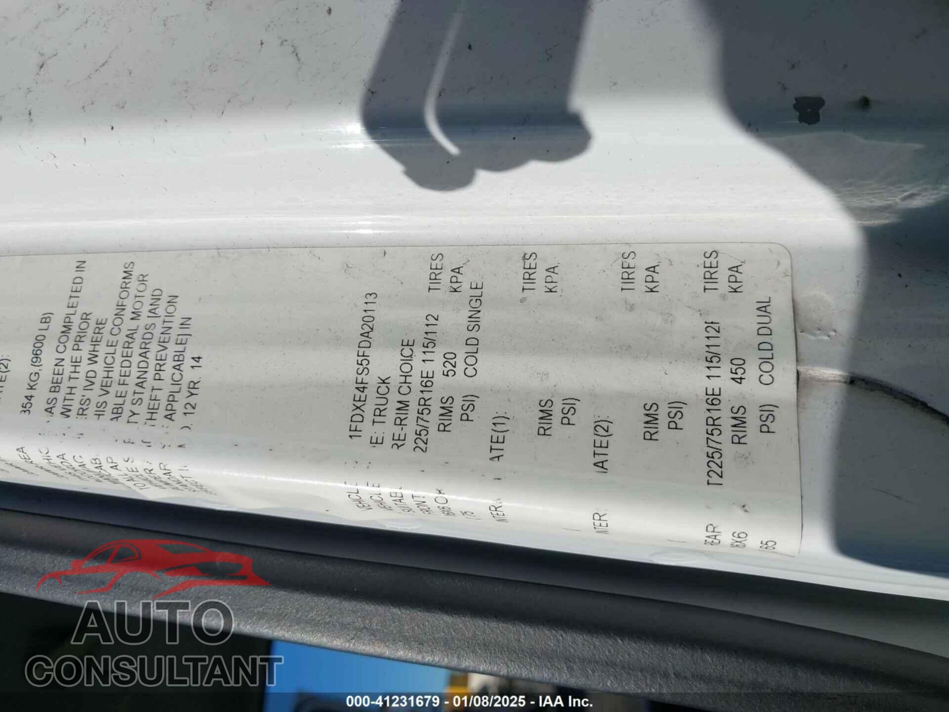 FORD E-450 CUTAWAY 2015 - 1FDXE4FS5FDA20113