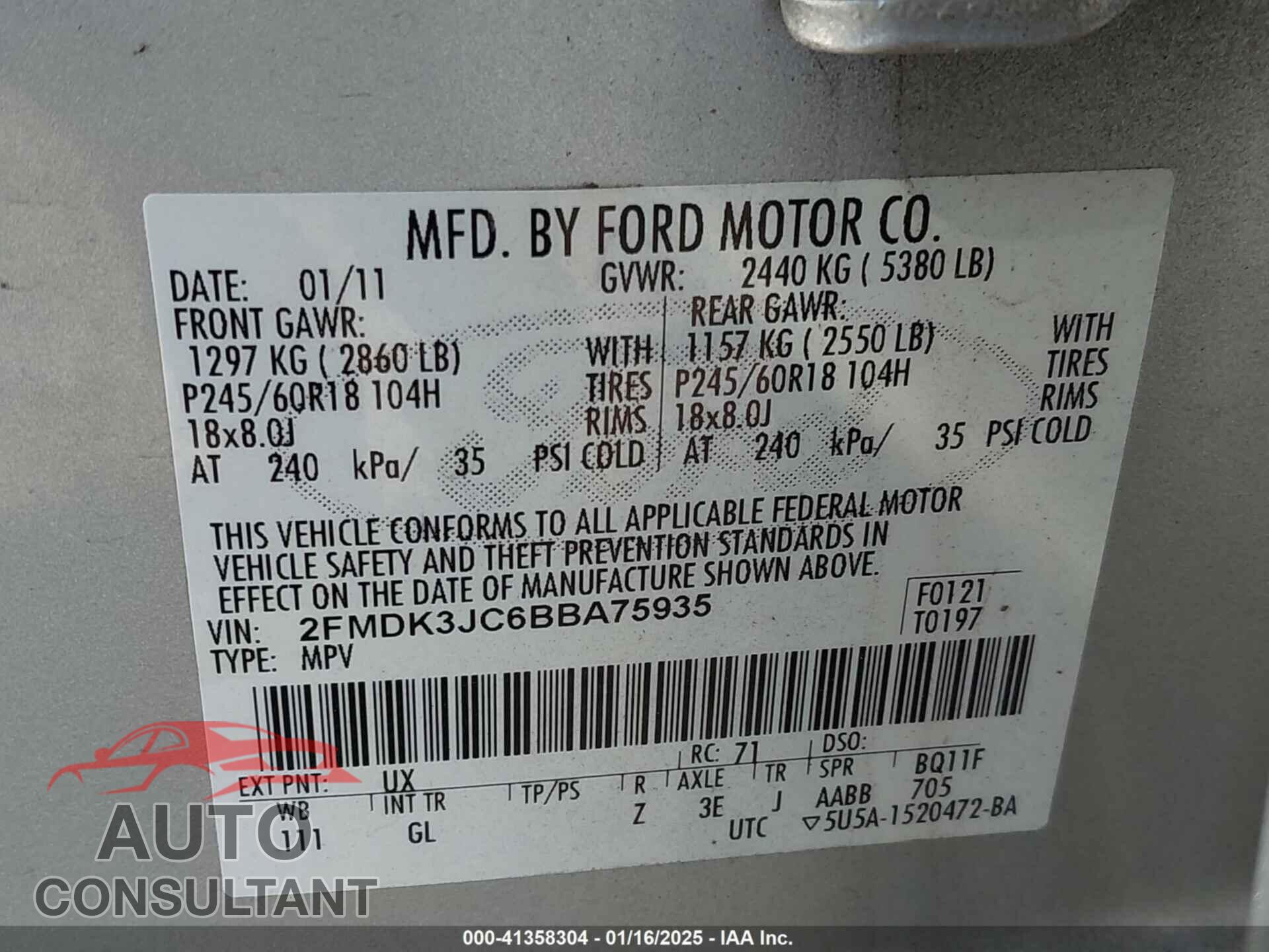 FORD EDGE 2011 - 2FMDK3JC6BBA75935