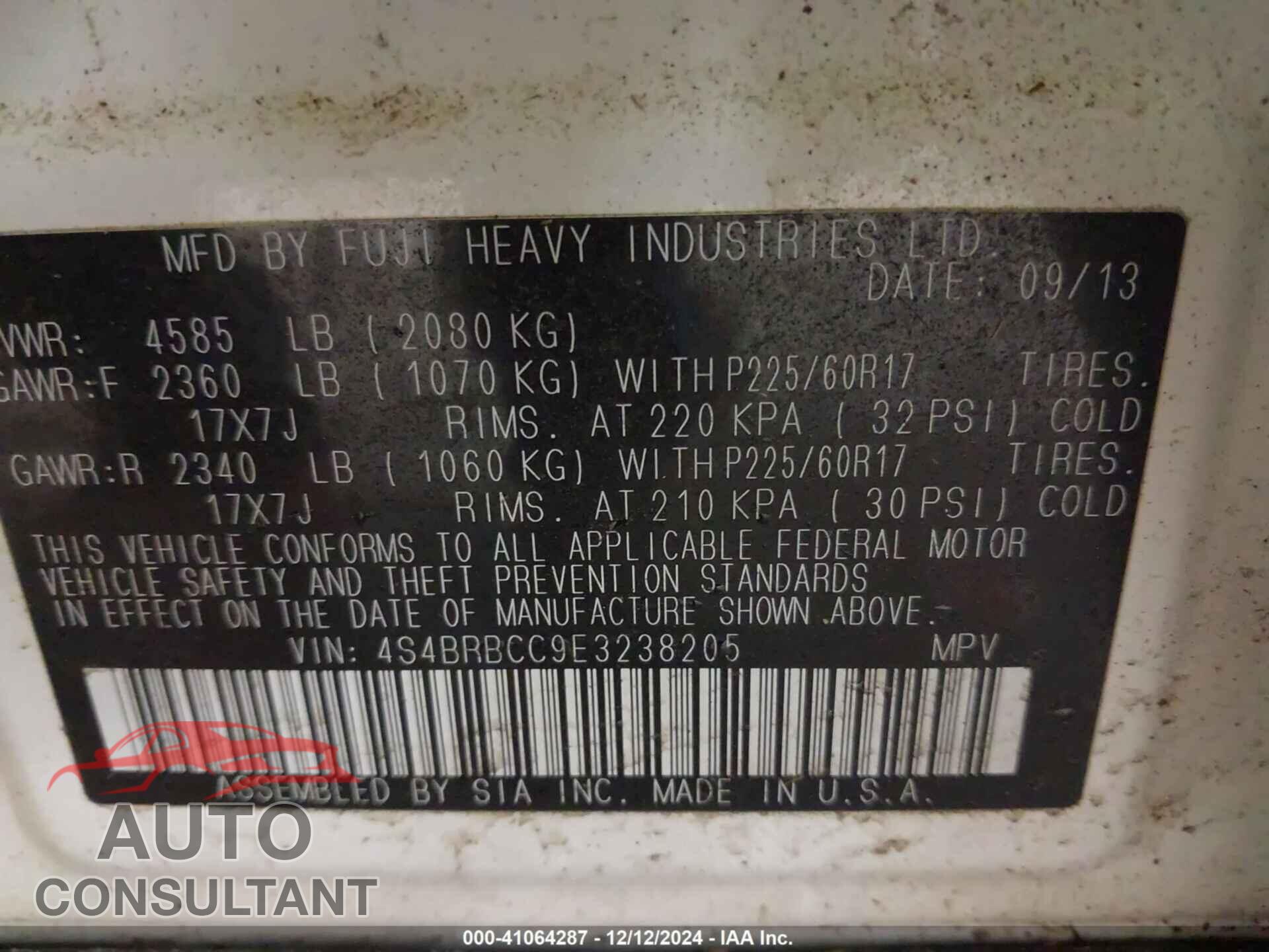 SUBARU OUTBACK 2014 - 4S4BRBCC9E3238205