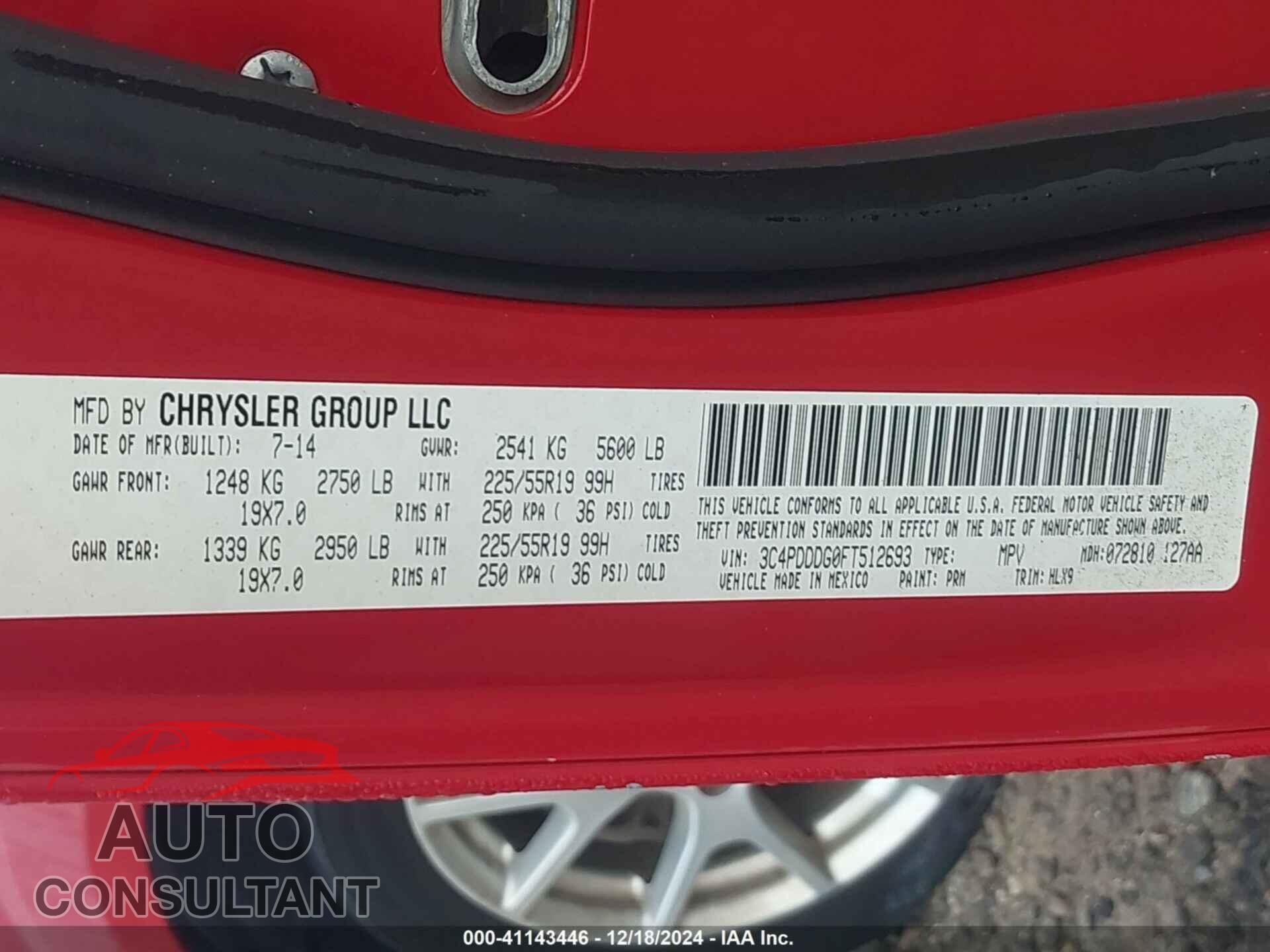 DODGE JOURNEY 2015 - 3C4PDDDG0FT512693