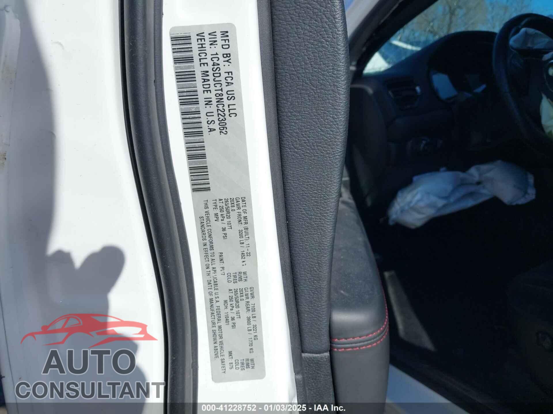 DODGE DURANGO 2022 - 1C4SDJCT8NC223062