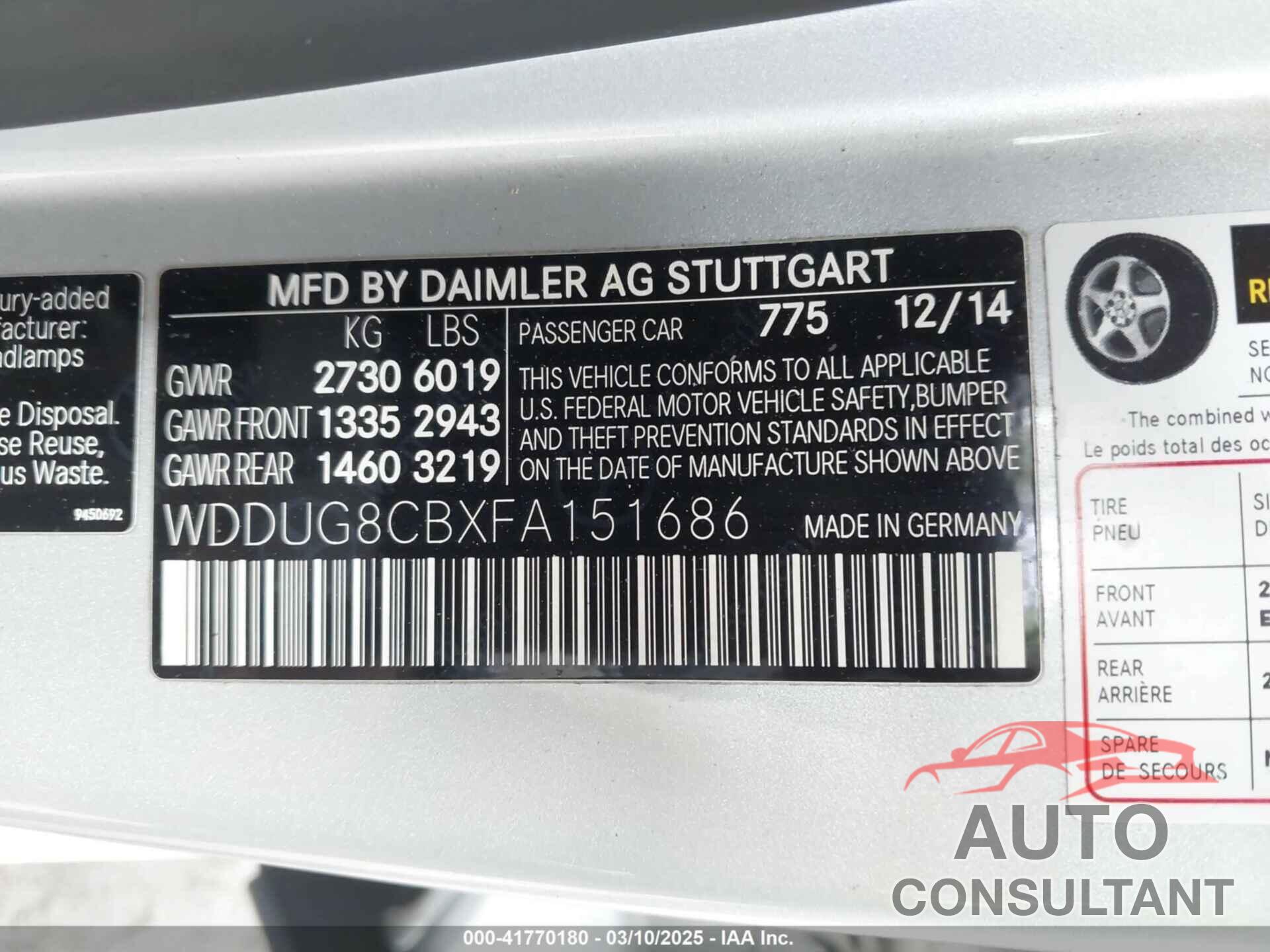 MERCEDES-BENZ S 550 2015 - WDDUG8CBXFA151686