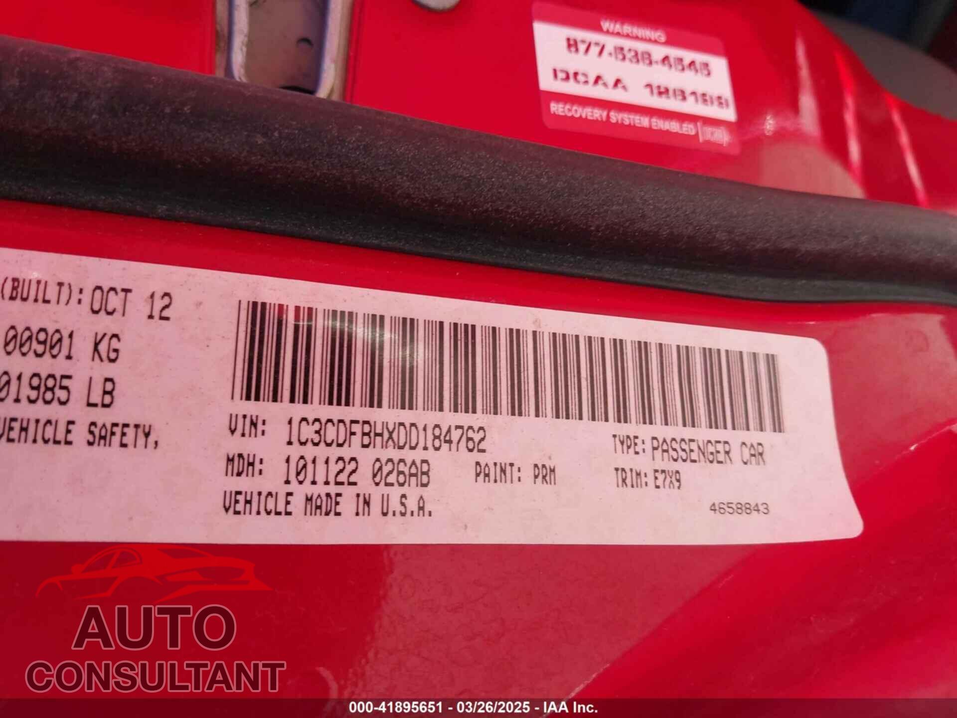 DODGE DART 2013 - 1C3CDFBHXDD184762