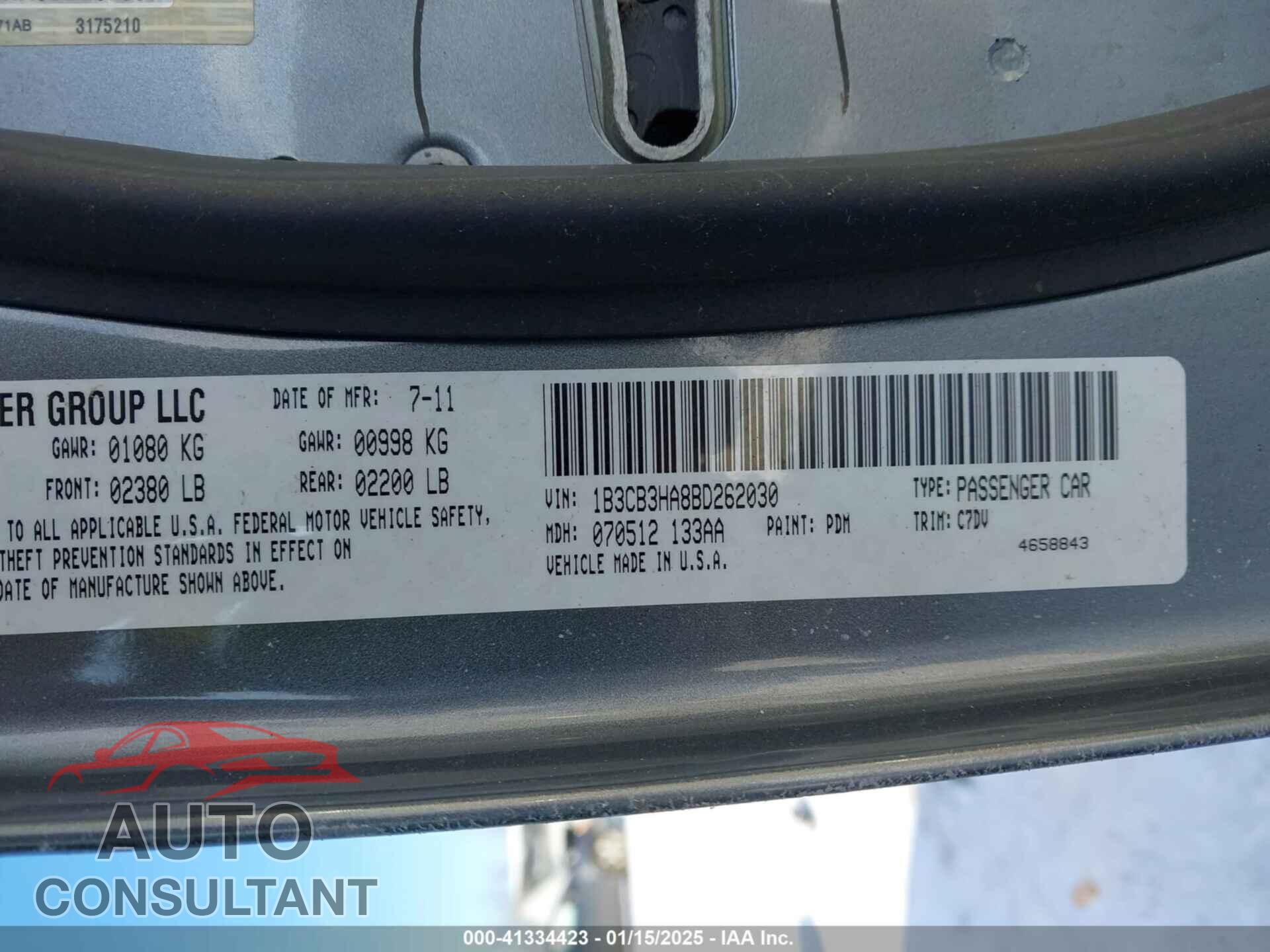 DODGE CALIBER 2011 - 1B3CB3HA8BD262030