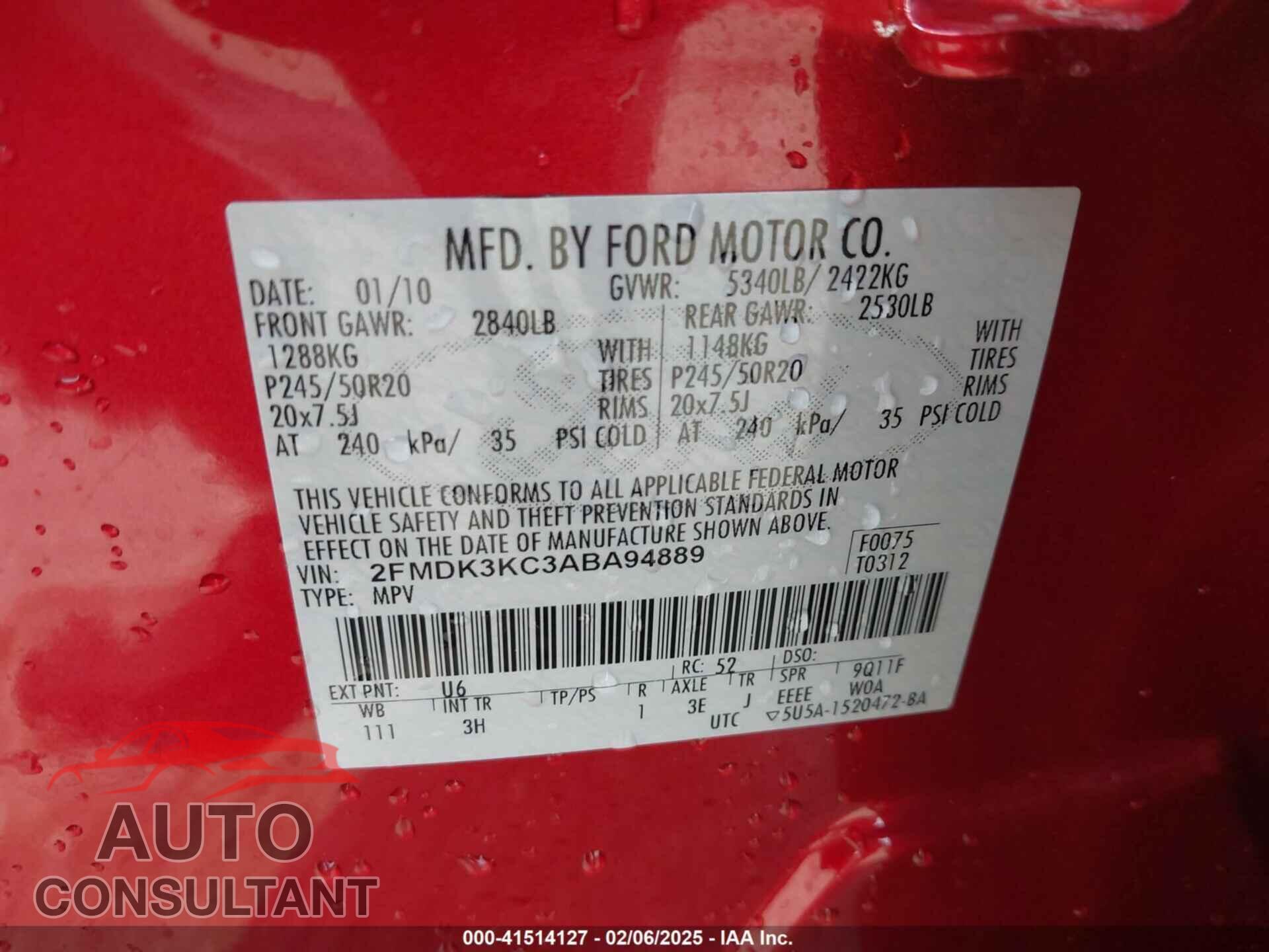 FORD EDGE 2010 - 2FMDK3KC3ABA94889