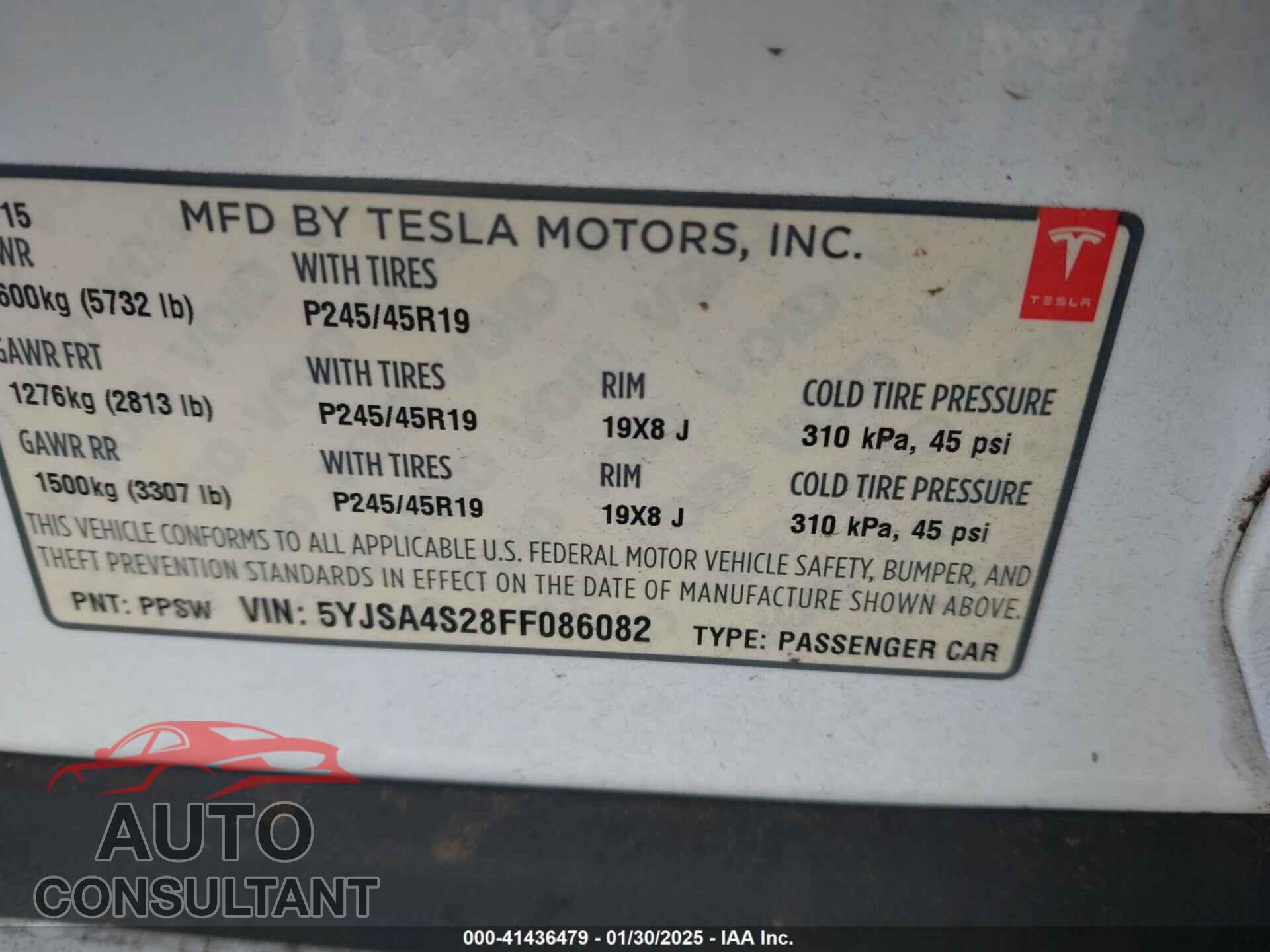 TESLA MODEL S 2015 - 5YJSA4S28FF086082