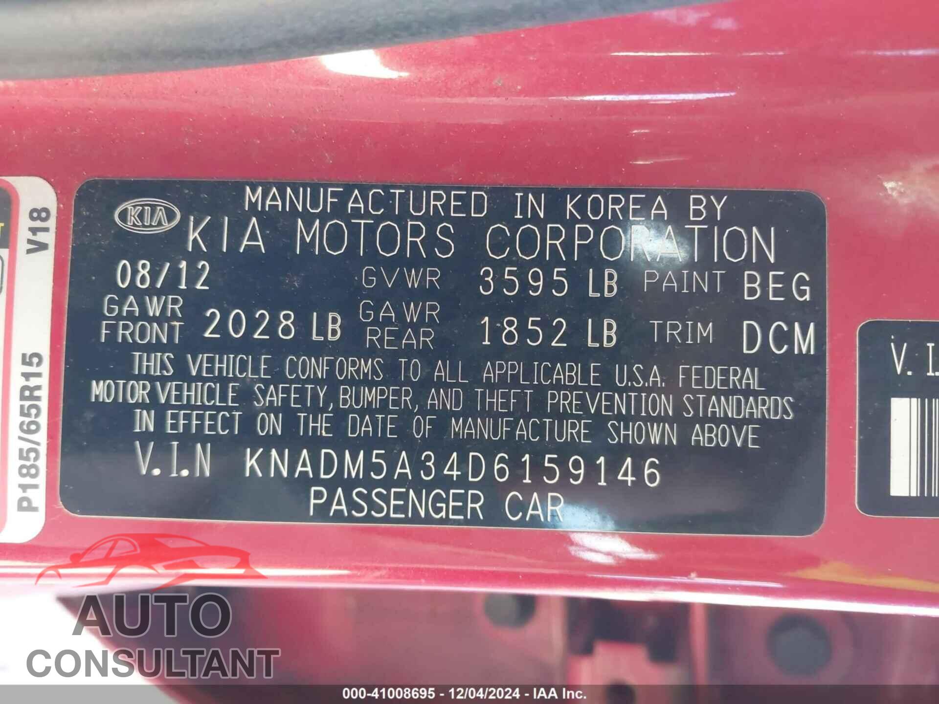 KIA RIO 2013 - KNADM5A34D6159146