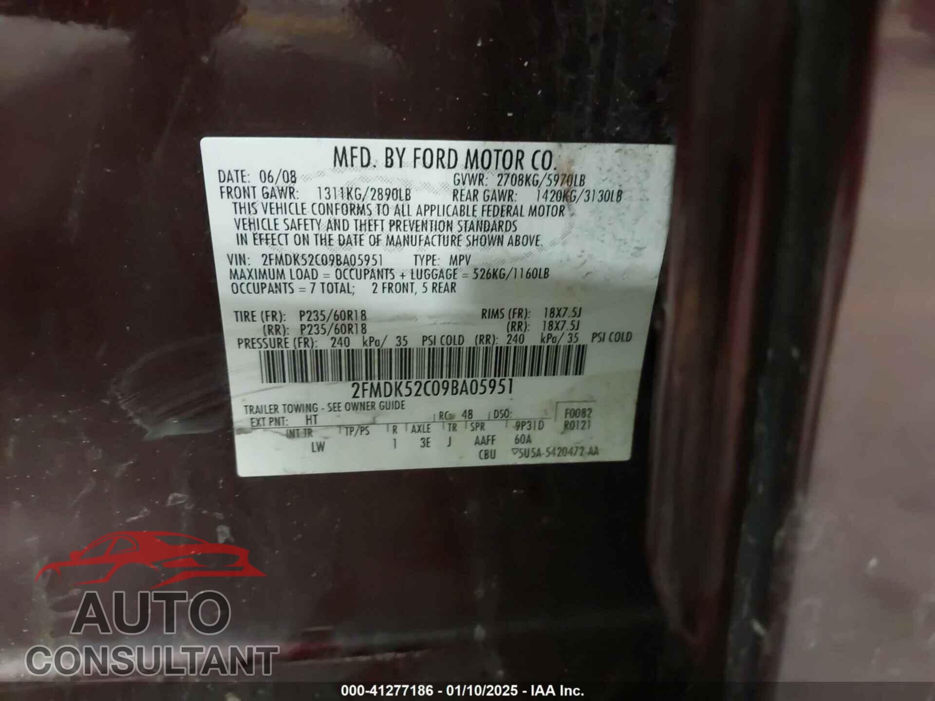 FORD FLEX 2009 - 2FMDK52C09BA05951