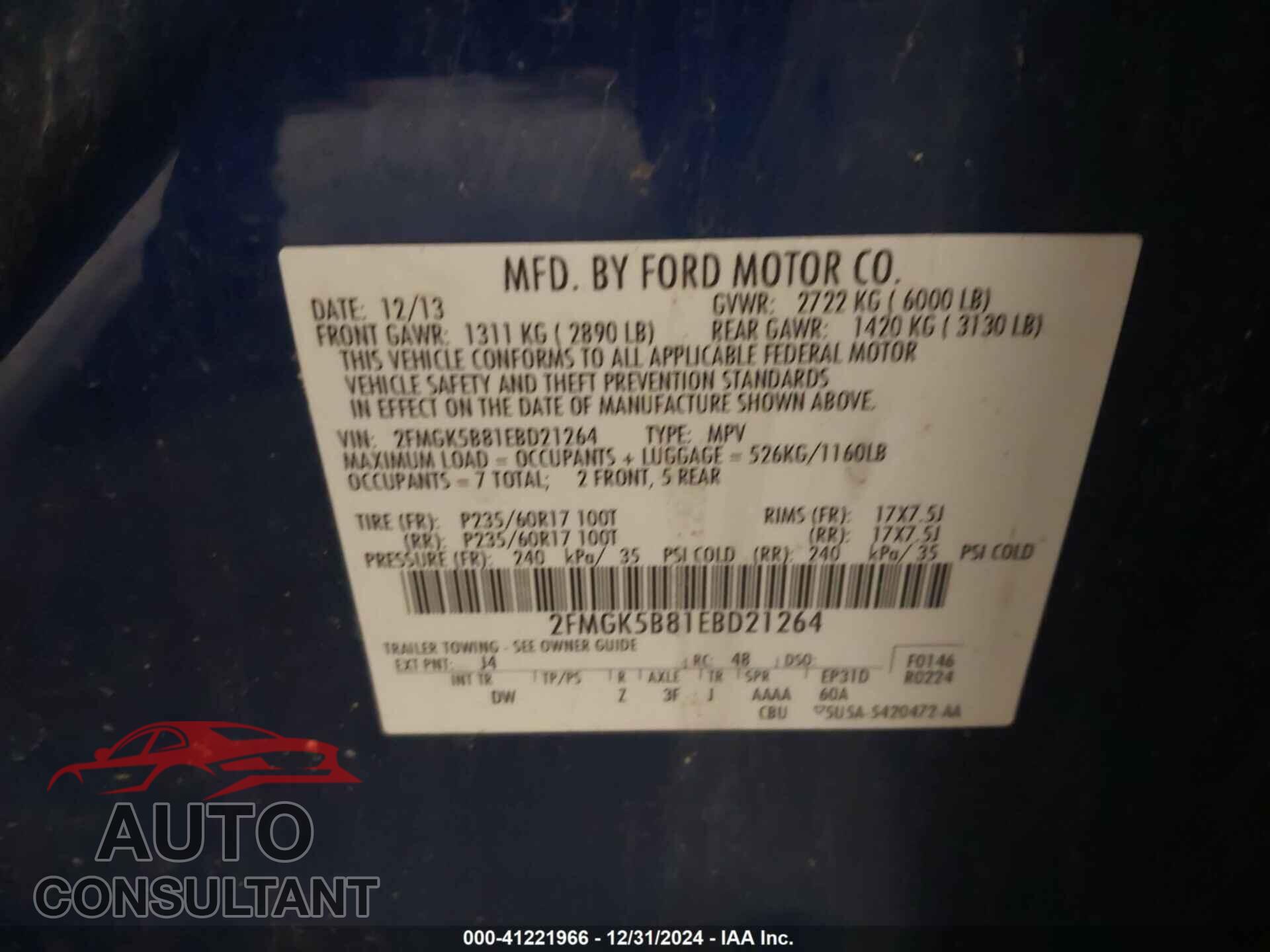FORD FLEX 2014 - 2FMGK5B81EBD21264