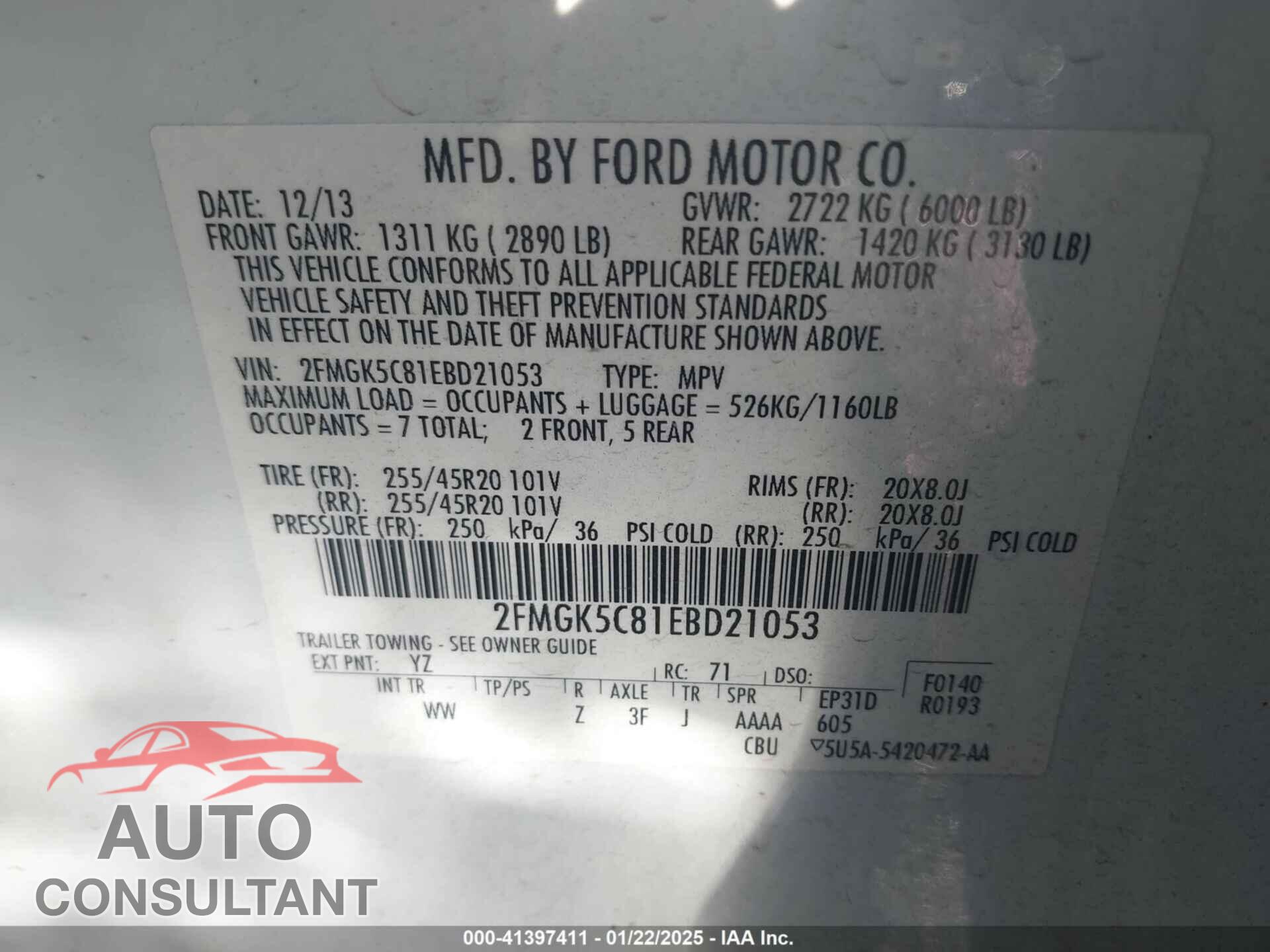 FORD FLEX 2014 - 2FMGK5C81EBD21053