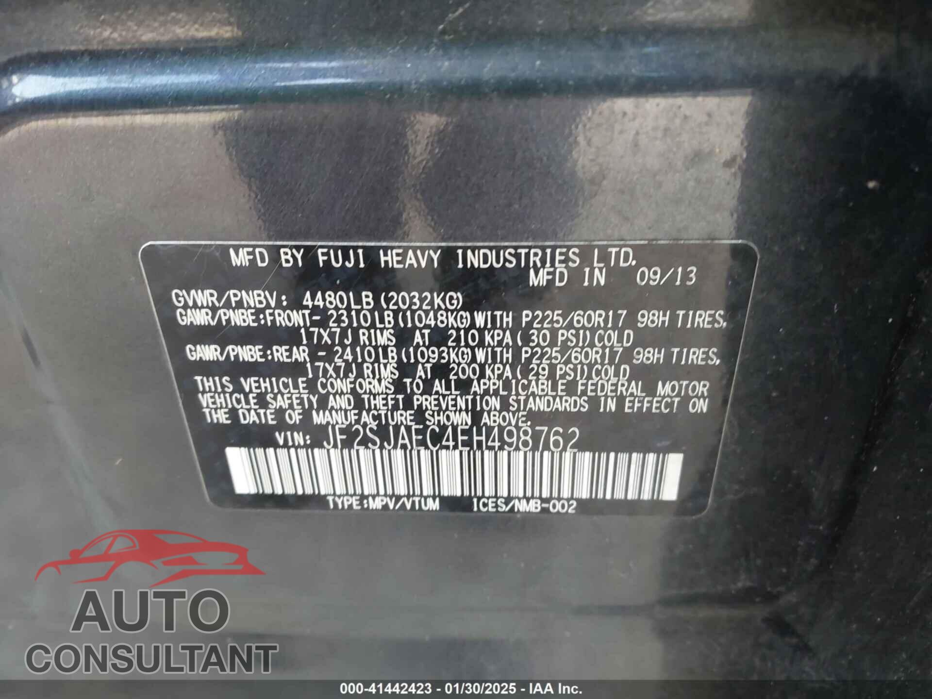 SUBARU FORESTER 2014 - JF2SJAEC4EH498762