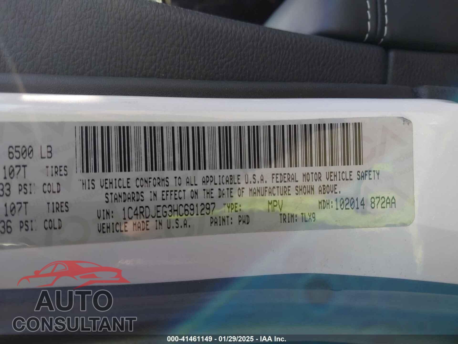 DODGE DURANGO 2017 - 1C4RDJEG3HC691297