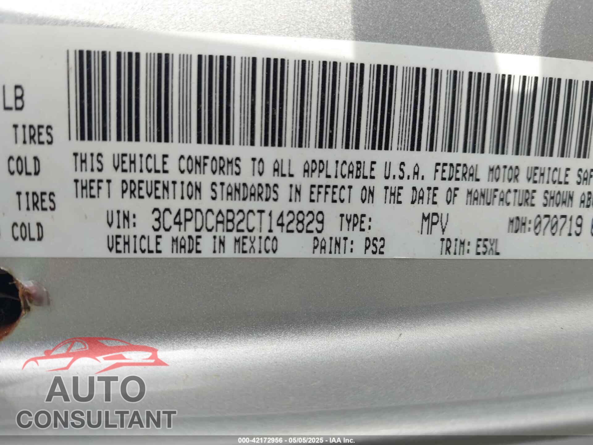 DODGE JOURNEY 2012 - 3C4PDCAB2CT142829