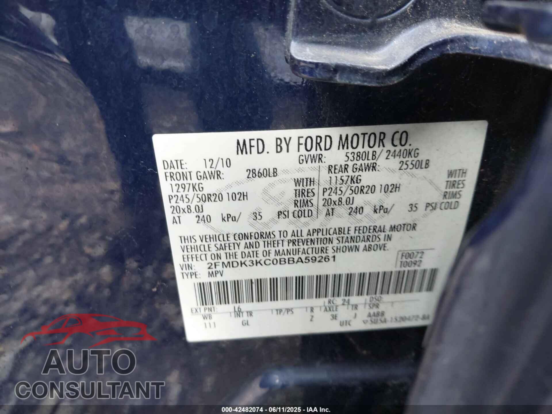 FORD EDGE 2011 - 2FMDK3KC0BBA59261