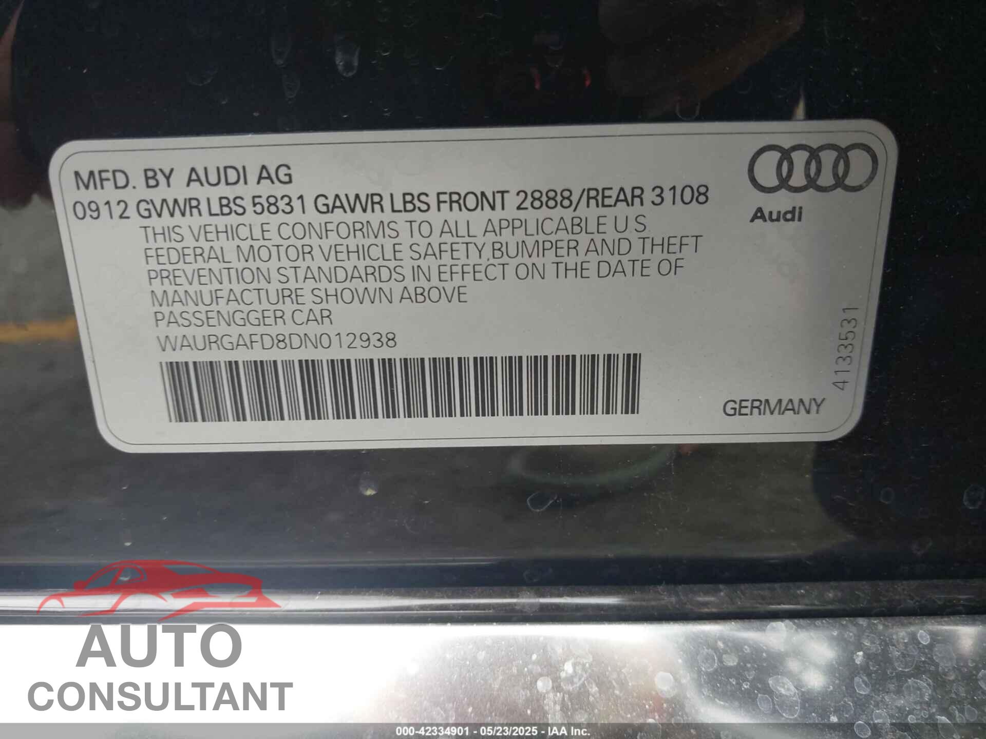 AUDI A8 L 2013 - WAURGAFD8DN012938