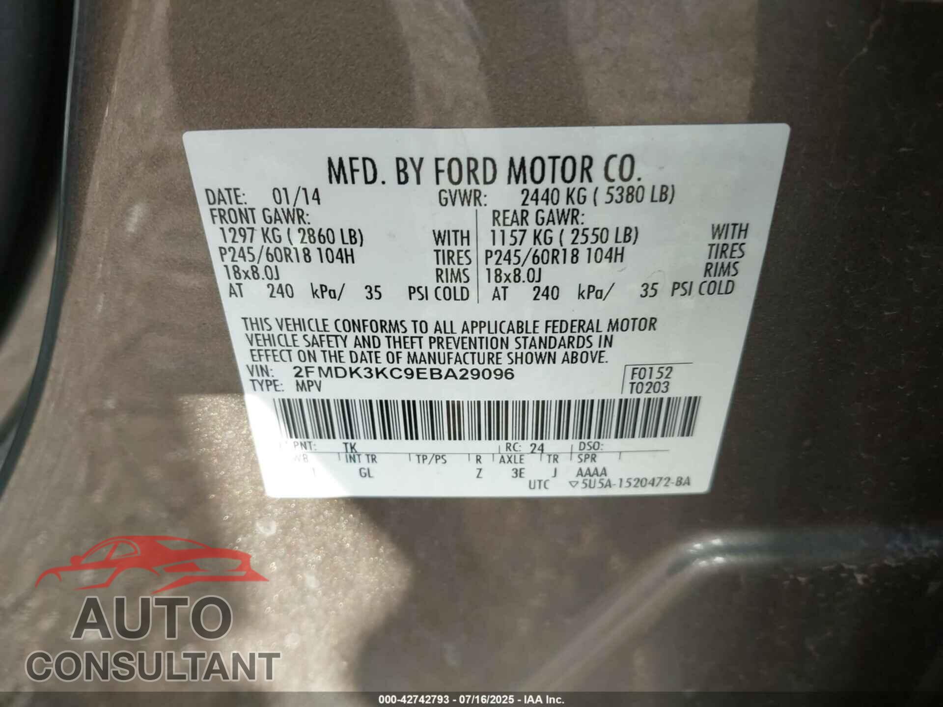 FORD EDGE 2014 - 2FMDK3KC9EBA29096