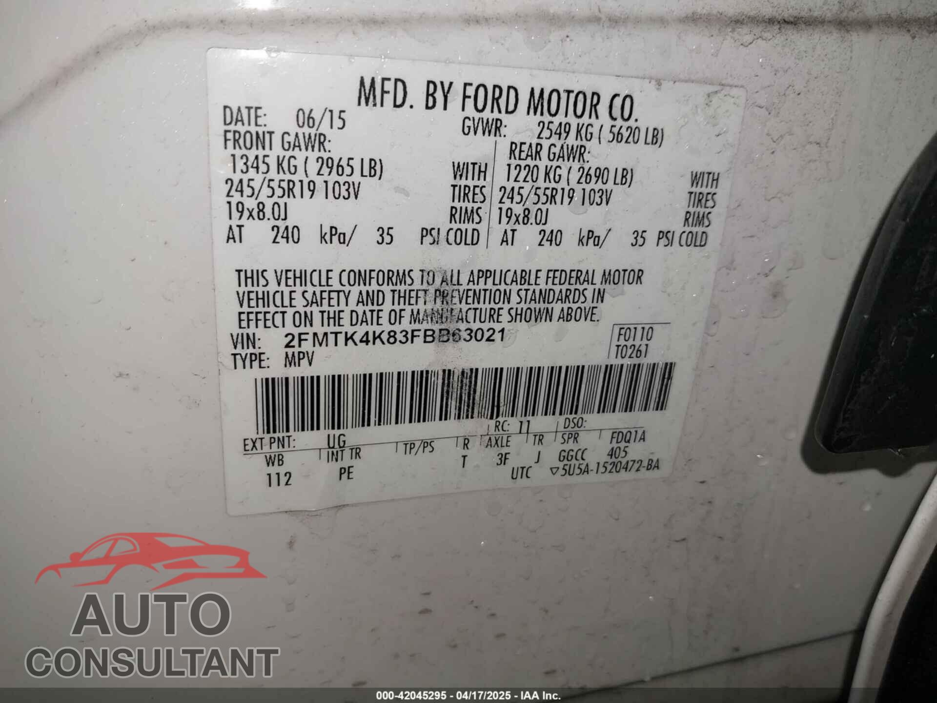 FORD EDGE 2015 - 2FMTK4K83FBB63021