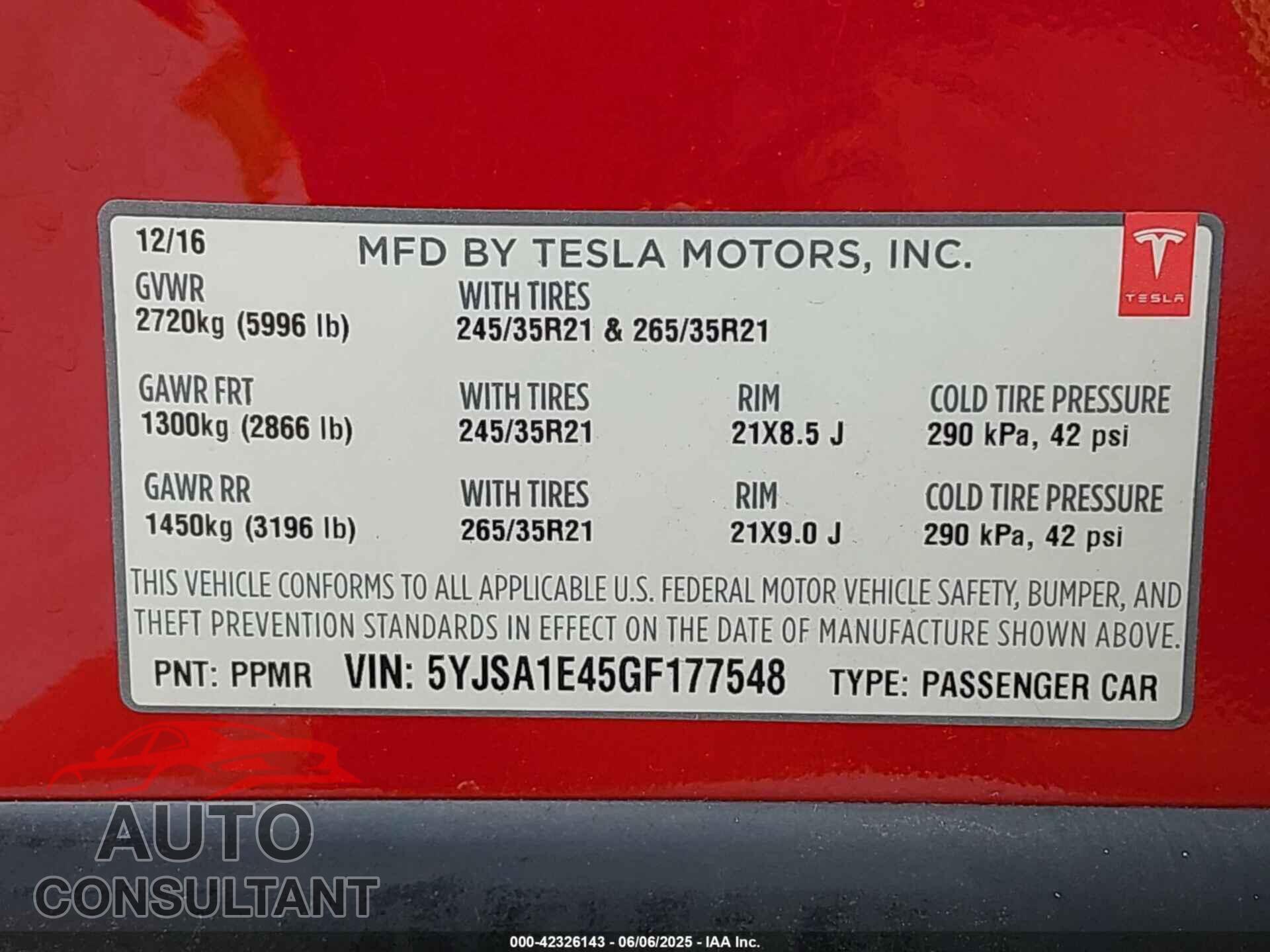 TESLA MODEL S 2016 - 5YJSA1E45GF177548