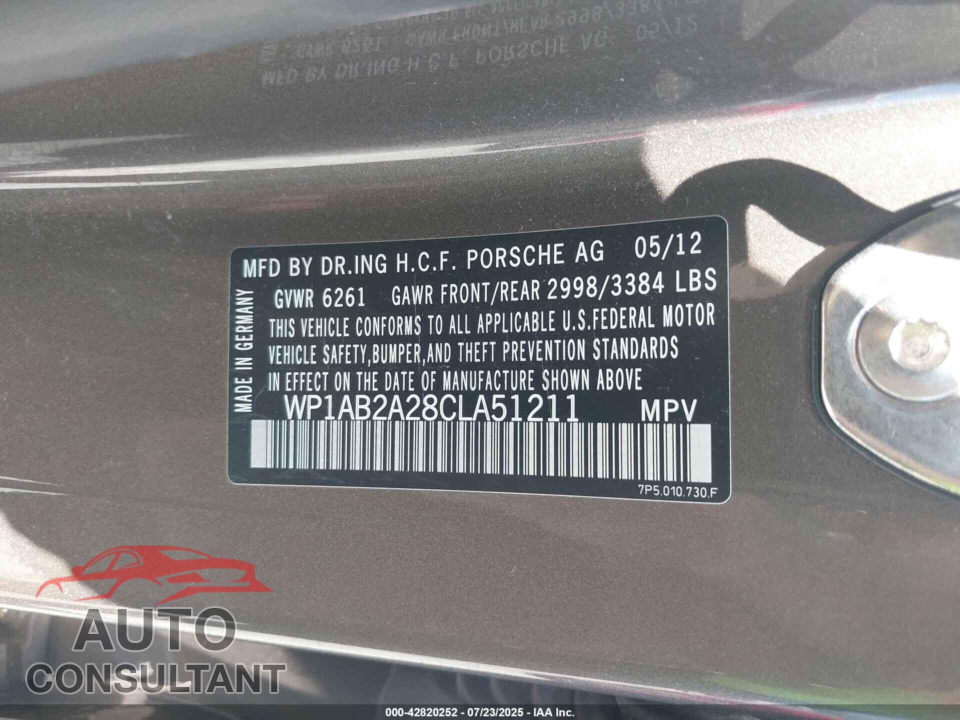 PORSCHE CAYENNE 2012 - WP1AB2A28CLA51211