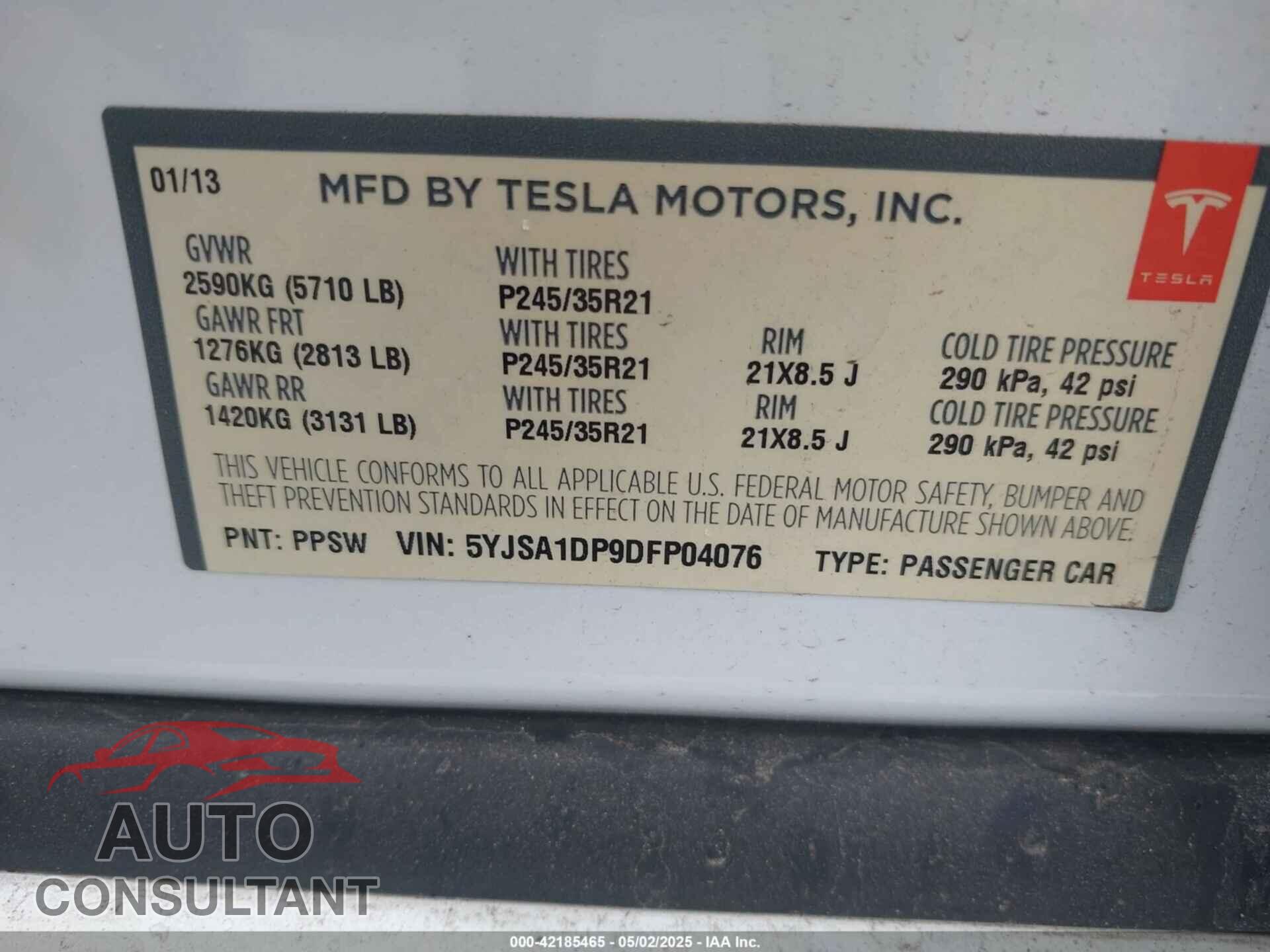 TESLA MODEL S 2013 - 5YJSA1DP9DFP04076