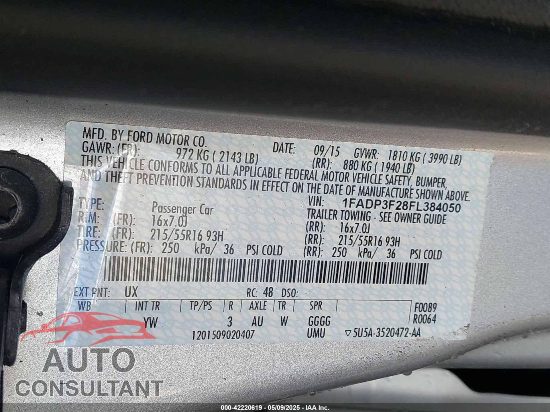 FORD FOCUS 2015 - 1FADP3F28FL384050