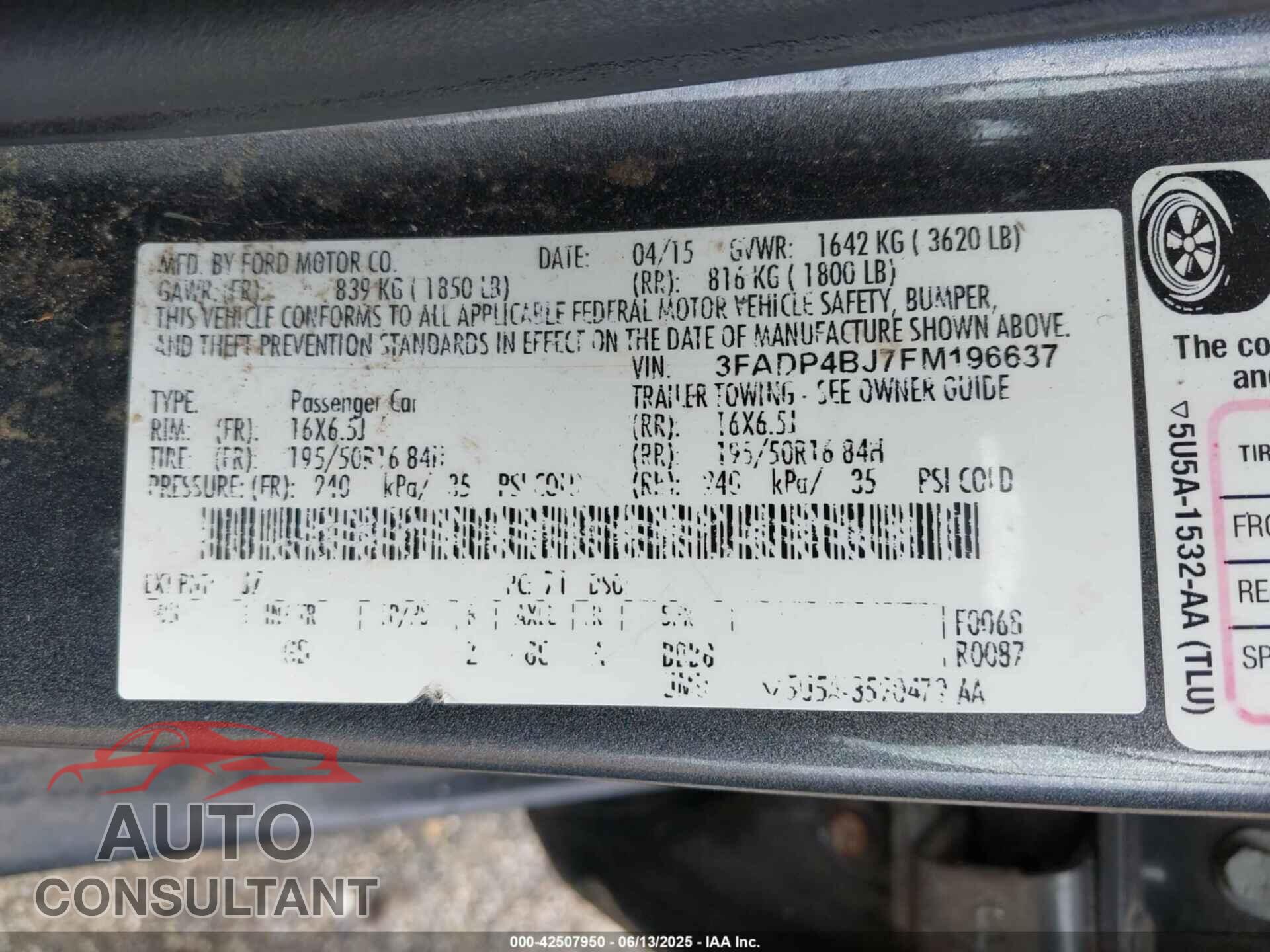 FORD FIESTA 2015 - 3FADP4BJ7FM196637