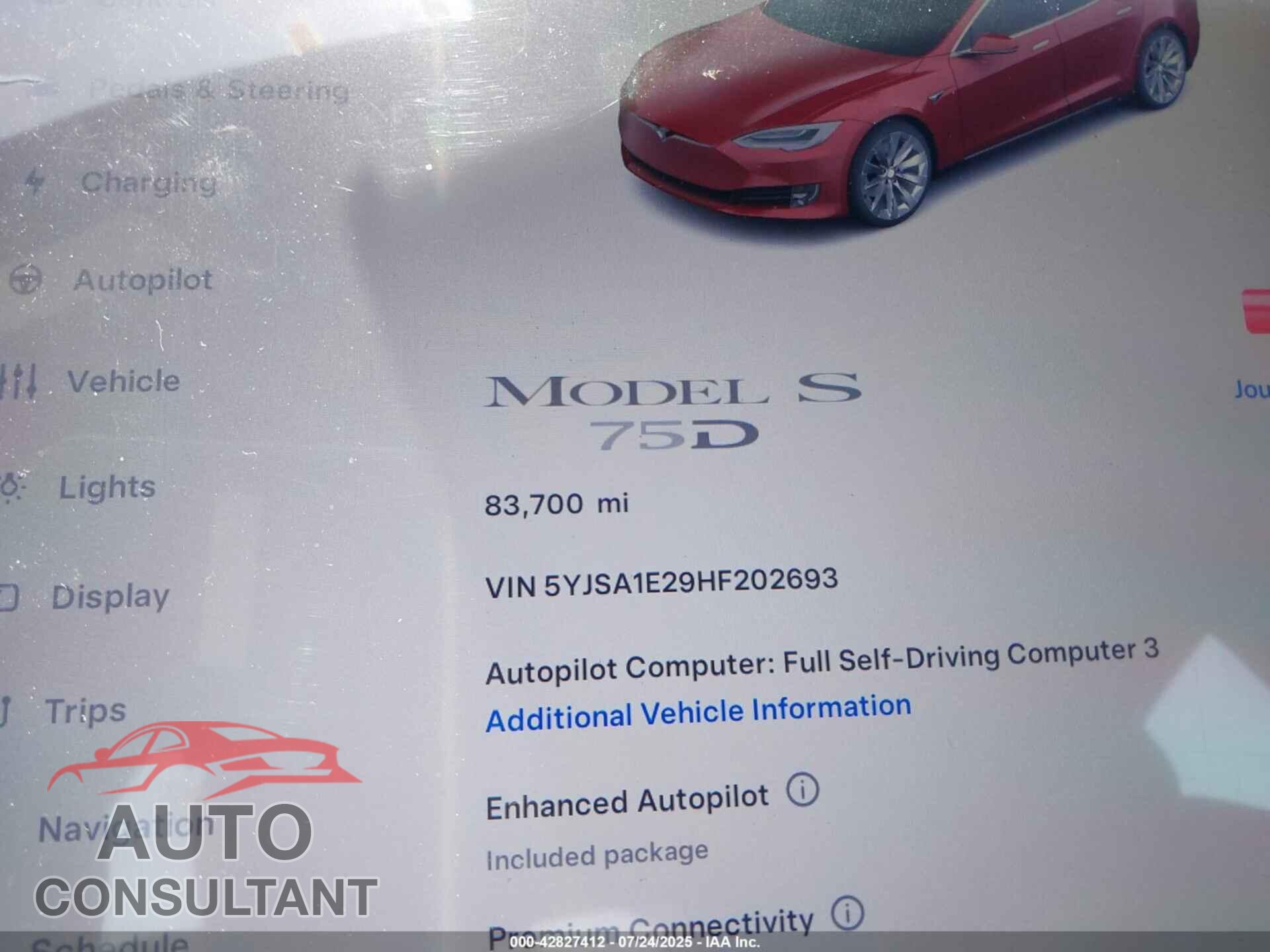TESLA MODEL S 2017 - 5YJSA1E29HF202693