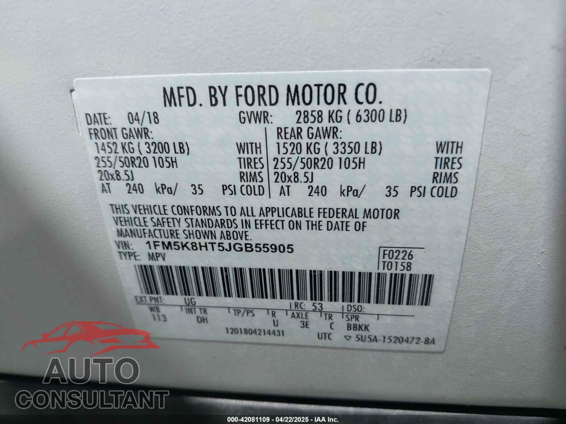 FORD EXPLORER 2018 - 1FM5K8HT5JGB55905
