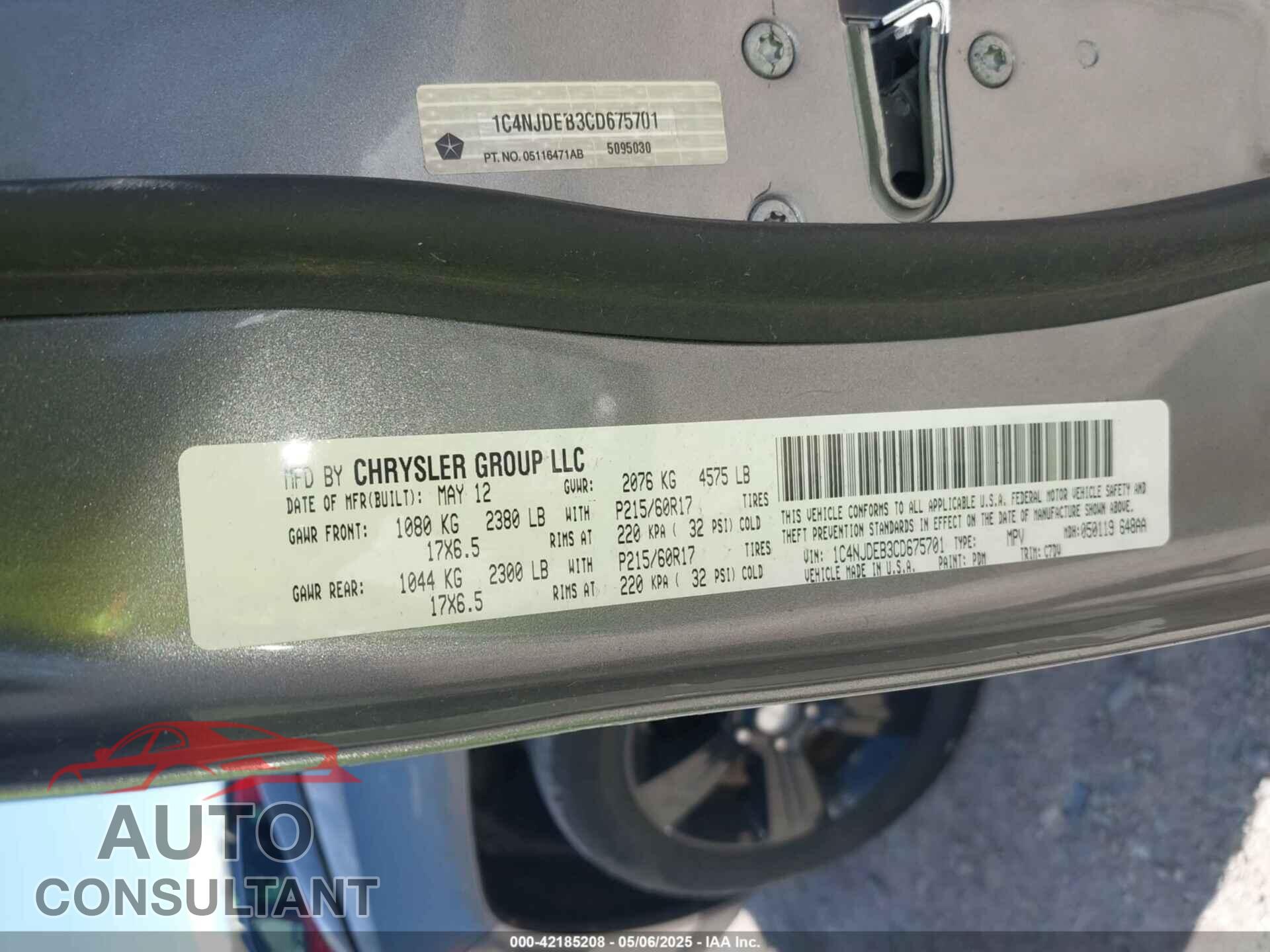 JEEP COMPASS 2012 - 1C4NJDEB3CD675701