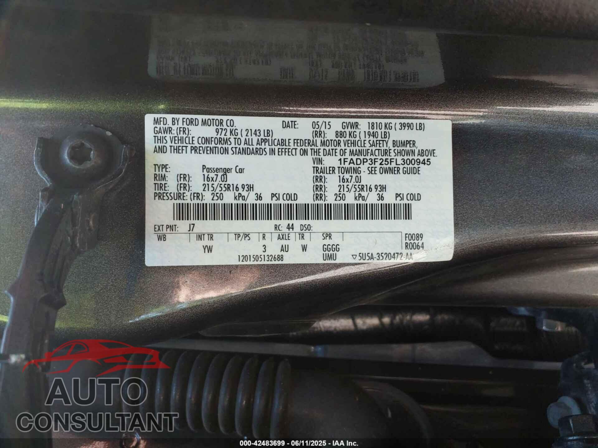 FORD FOCUS 2015 - 1FADP3F25FL300945