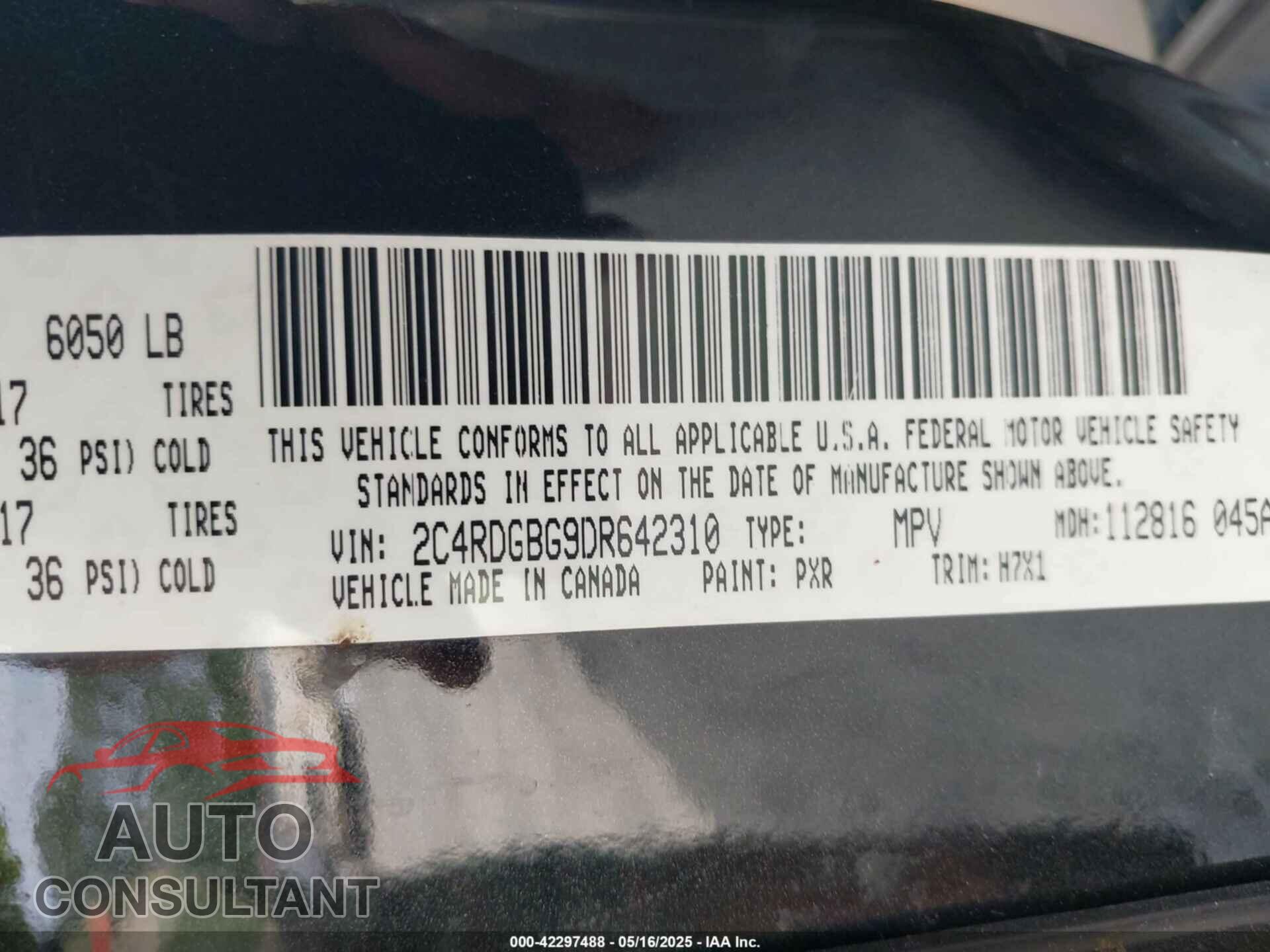 DODGE GRAND CARAVAN 2013 - 2C4RDGBG9DR642310