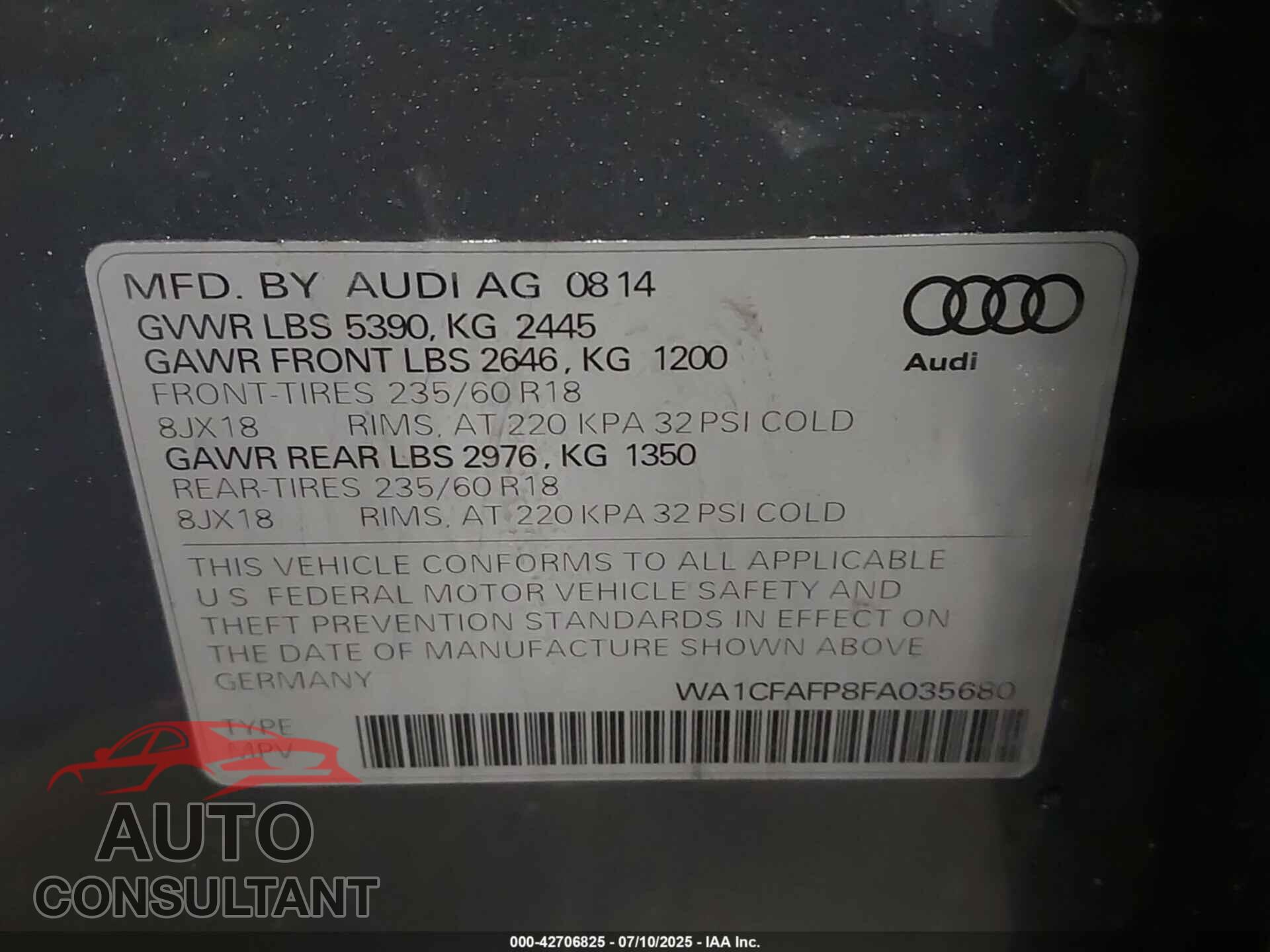 AUDI Q5 2015 - WA1CFAFP8FA035680