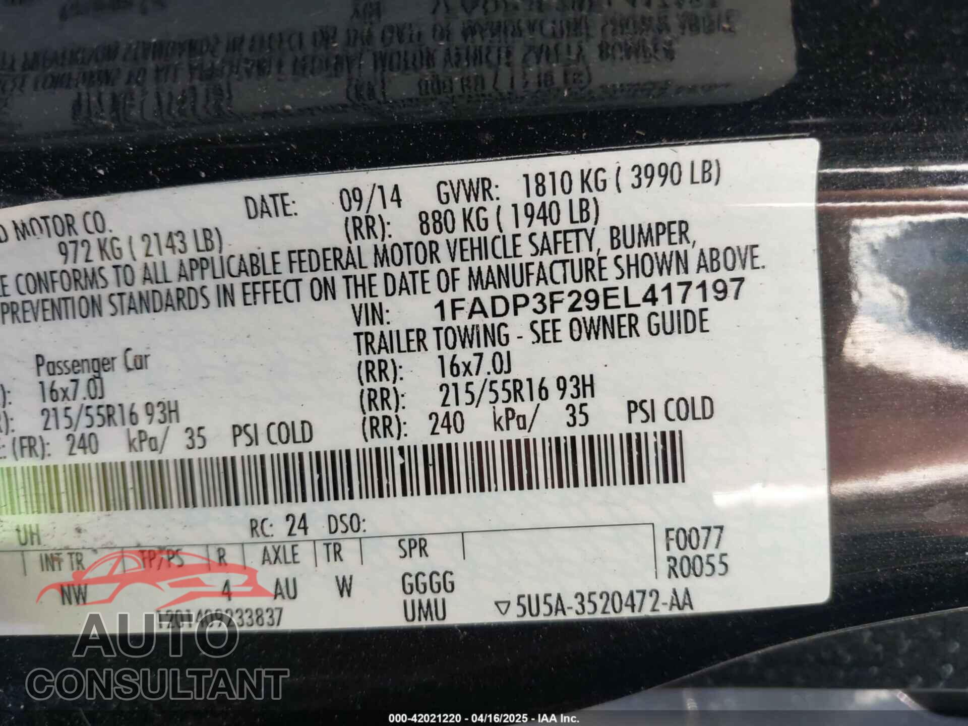 FORD FOCUS 2014 - 1FADP3F29EL417197