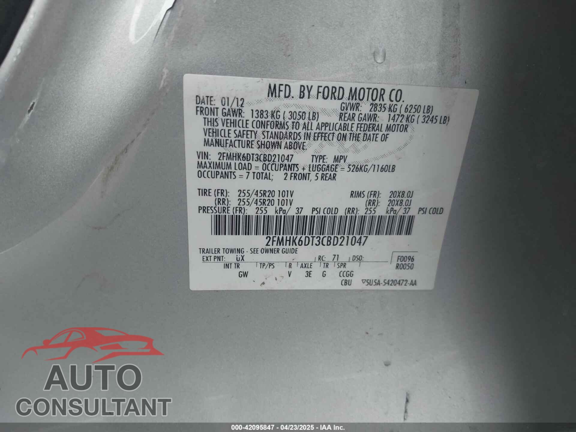 FORD FLEX 2012 - 2FMHK6DT3CBD21047