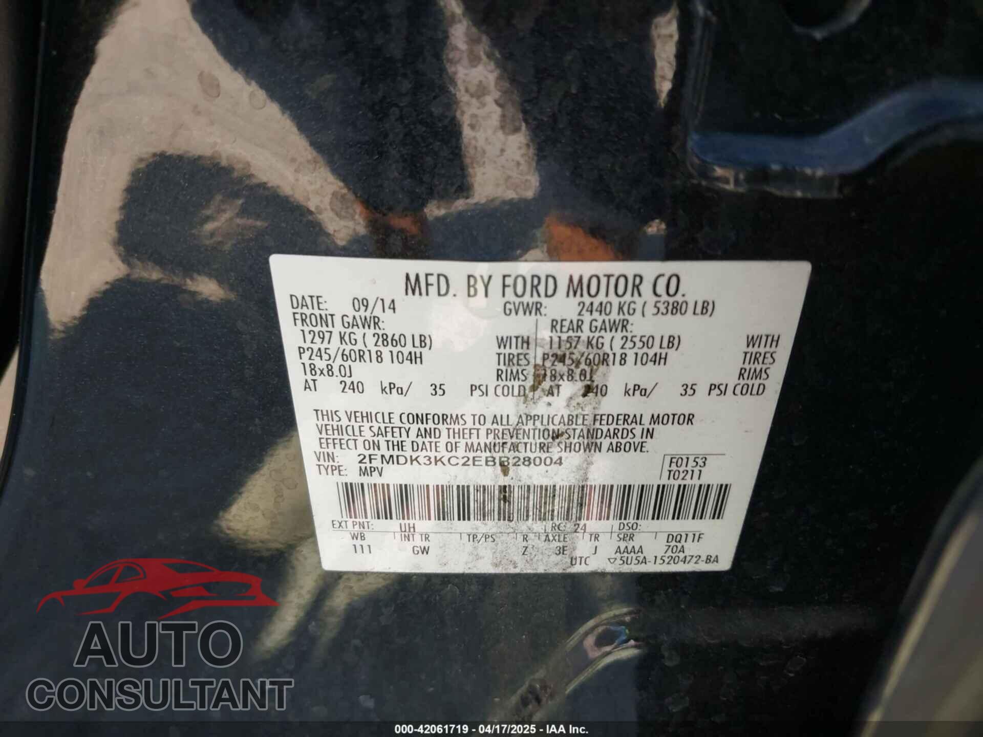 FORD EDGE 2014 - 2FMDK3KC2EBB28004