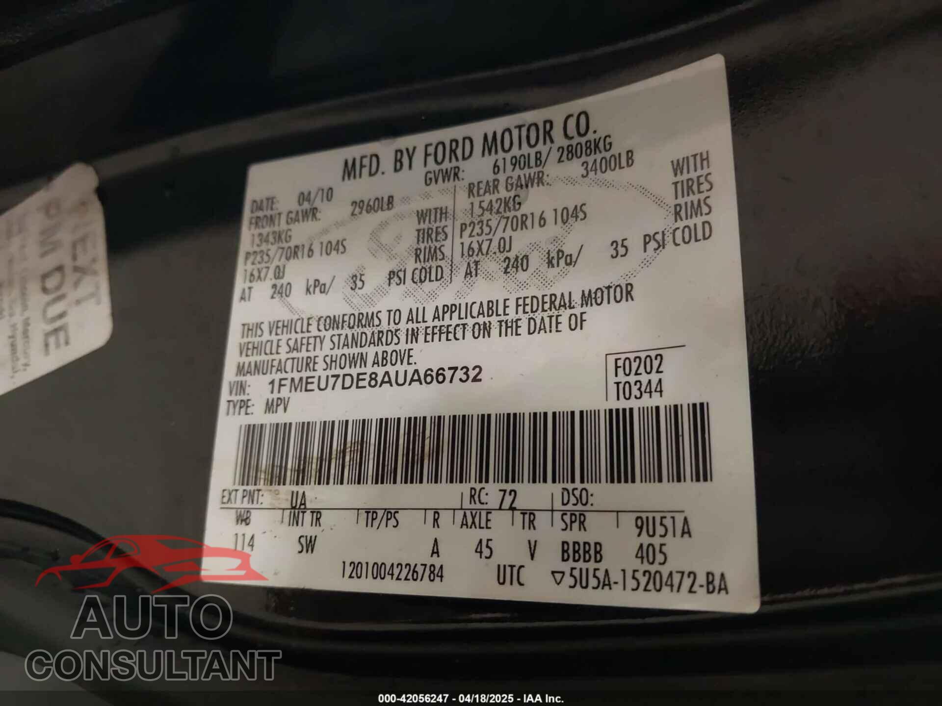 FORD EXPLORER 2010 - 1FMEU7DE8AUA66732