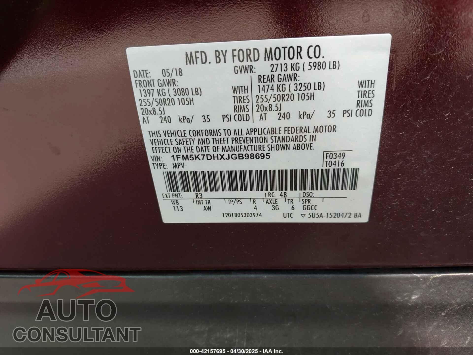 FORD EXPLORER 2018 - 1FM5K7DHXJGB98695