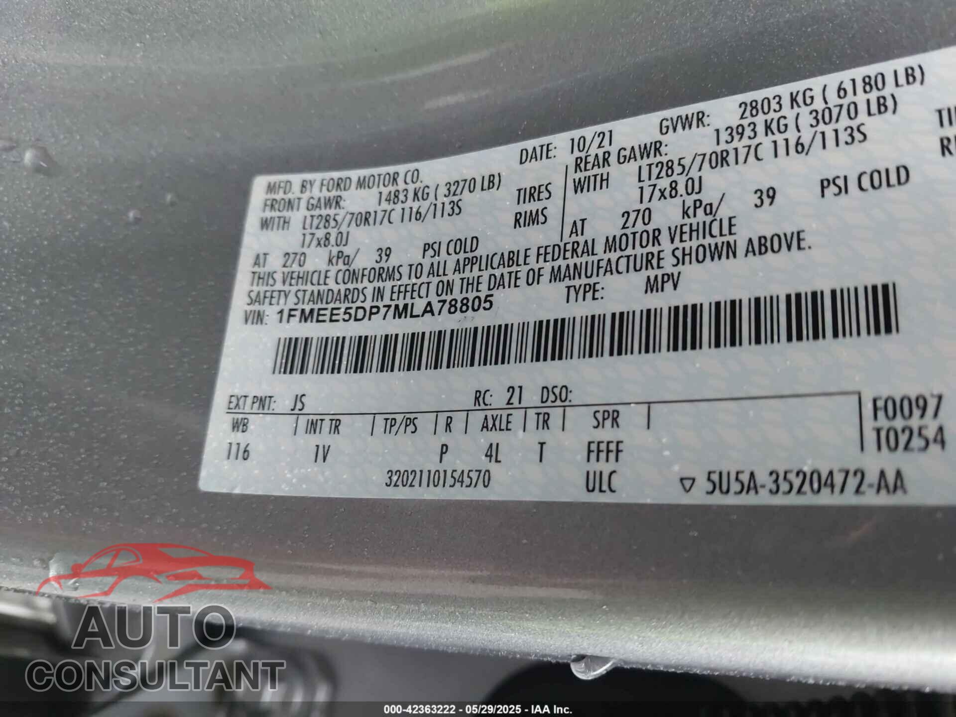 FORD BRONCO 2021 - 1FMEE5DP7MLA78805