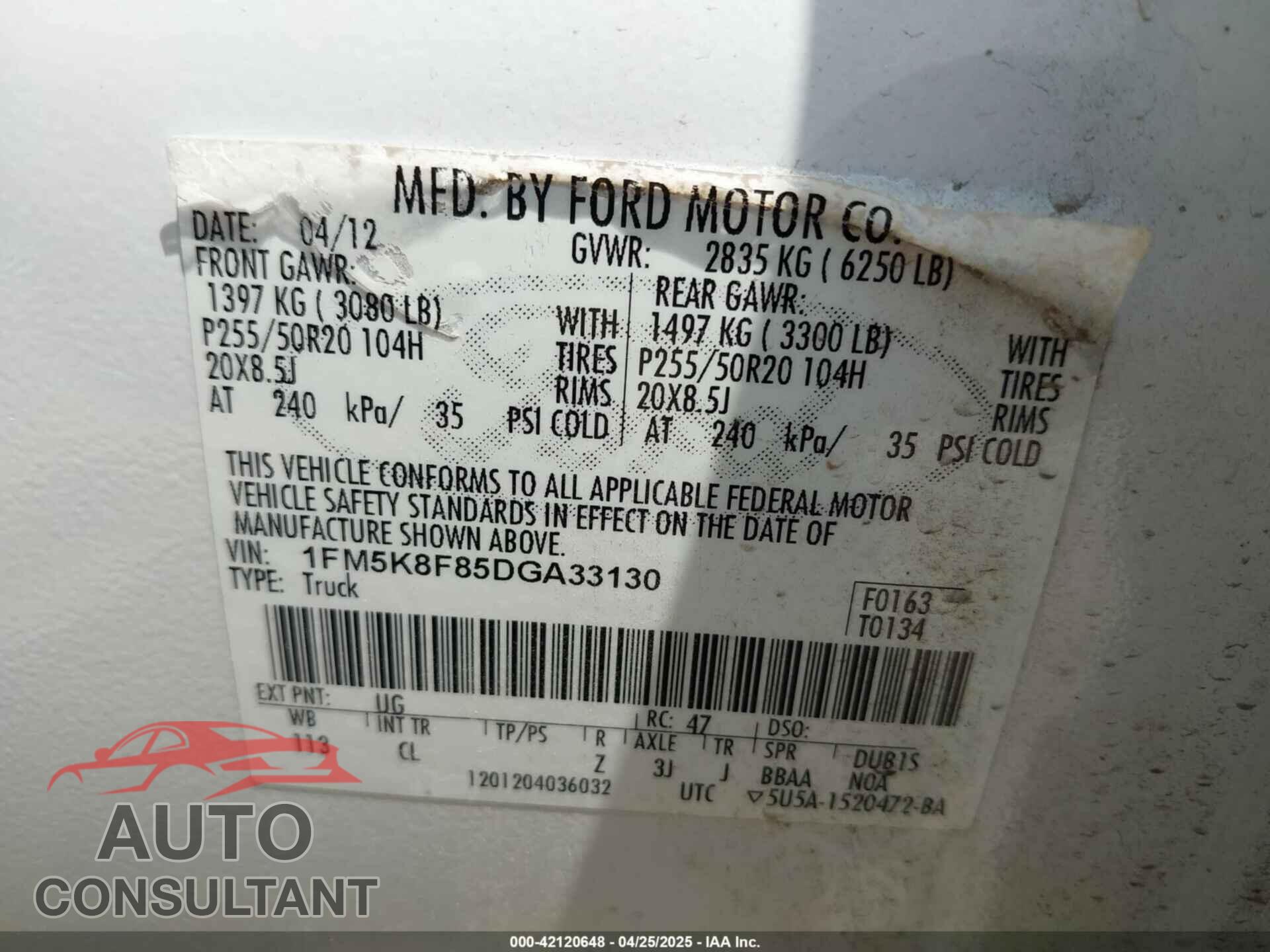 FORD EXPLORER 2013 - 1FM5K8F85DGA33130